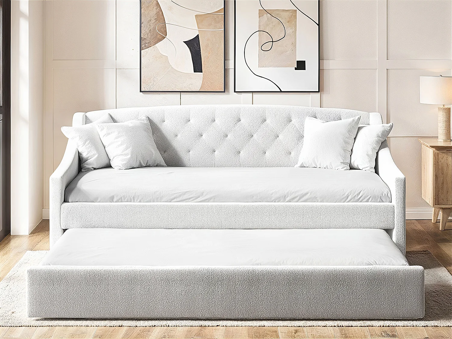Flair Aurora Cream Boucle Daybed with Trundle