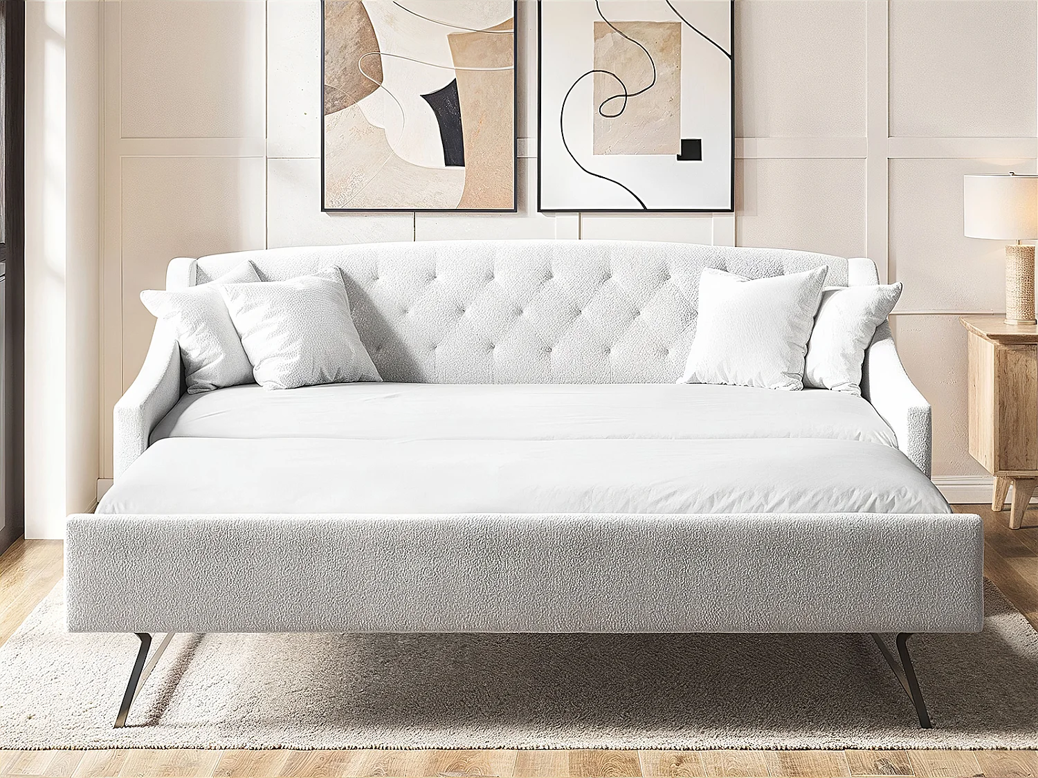 Flair Aurora Cream Boucle Daybed with Trundle