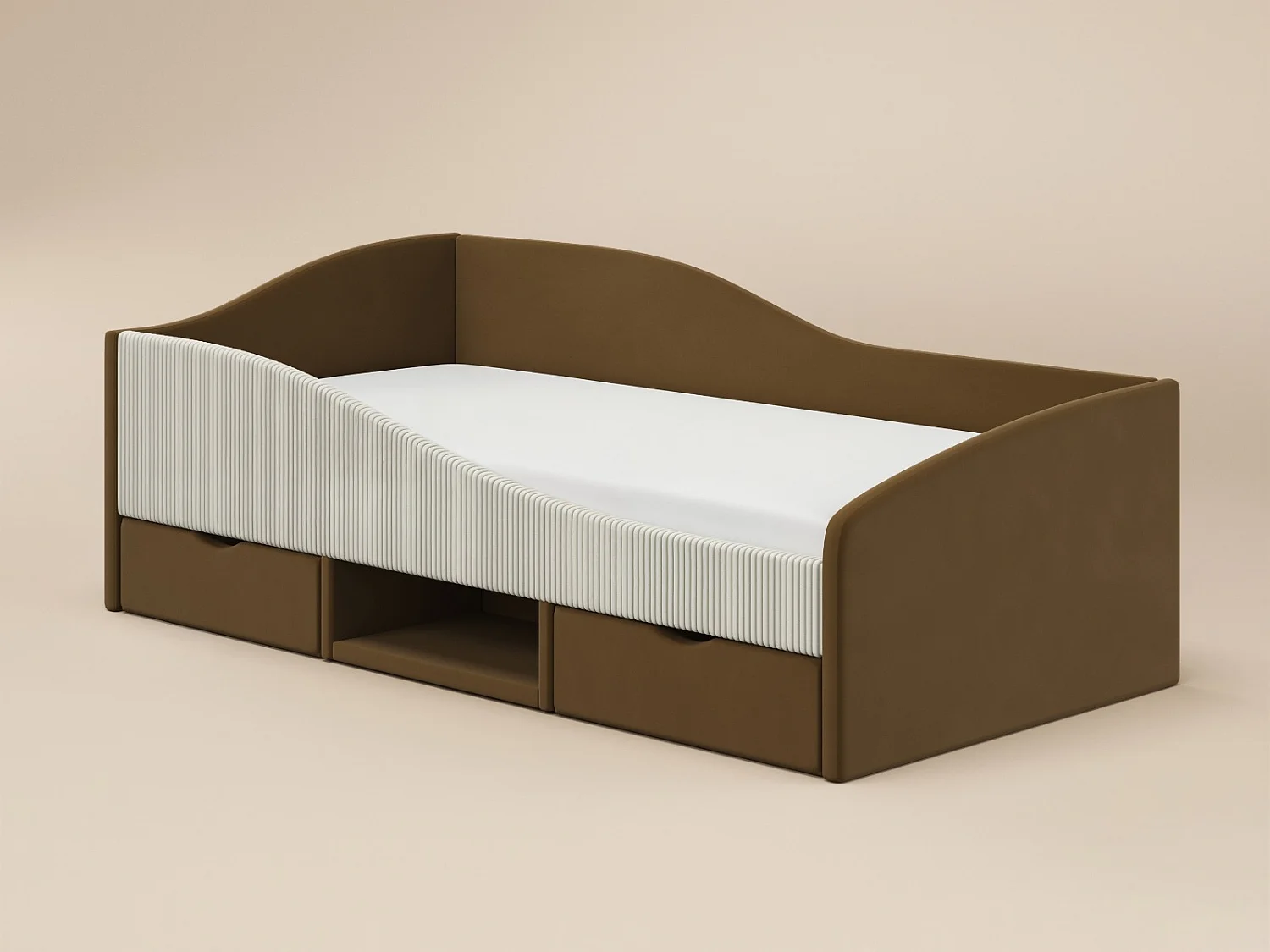 Flair Aubrey Brown Velvet Storage Low Sleeper Bed with Beige Cord