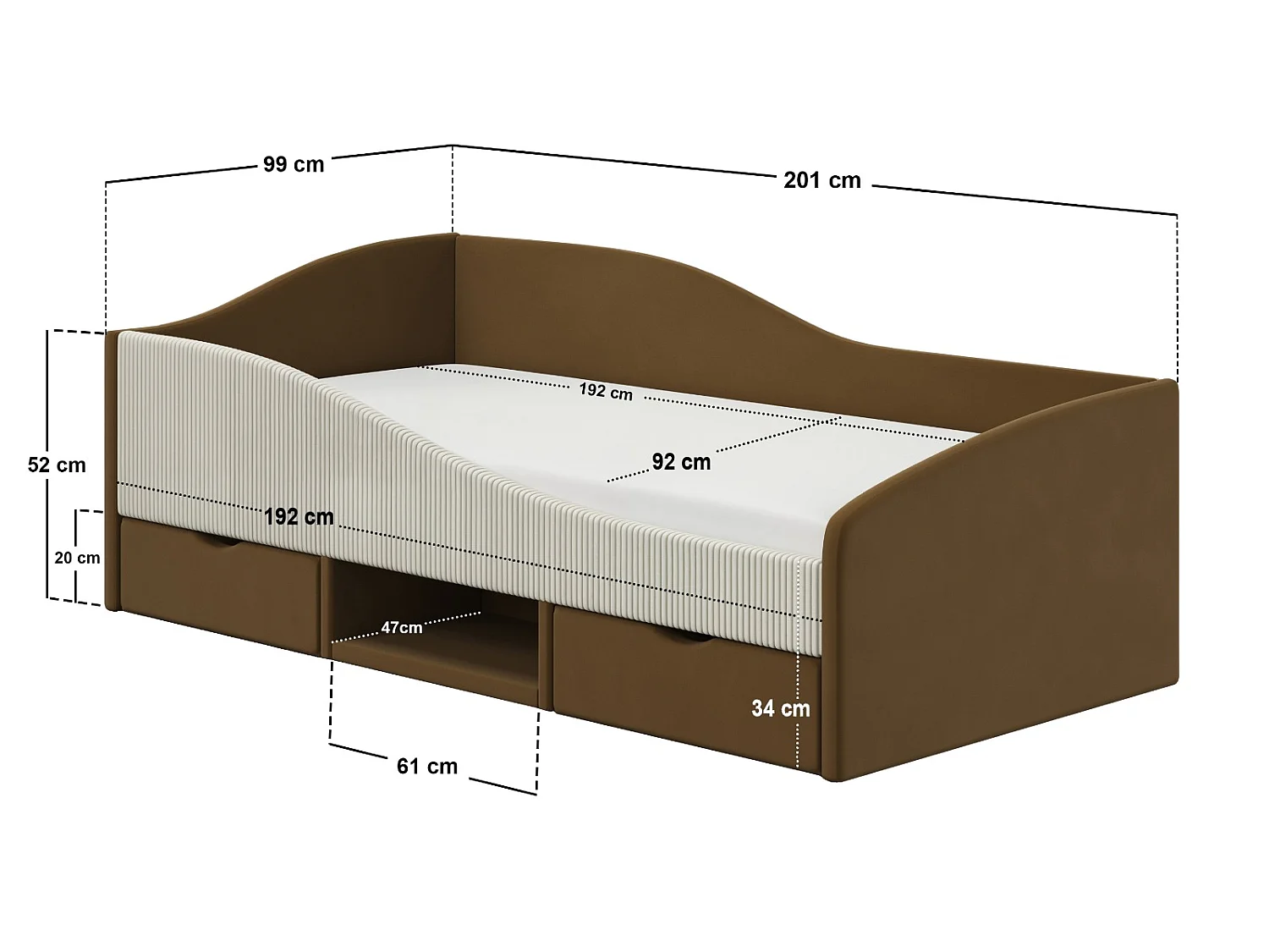 Flair Aubrey Brown Velvet Storage Low Sleeper Bed with Beige Cord