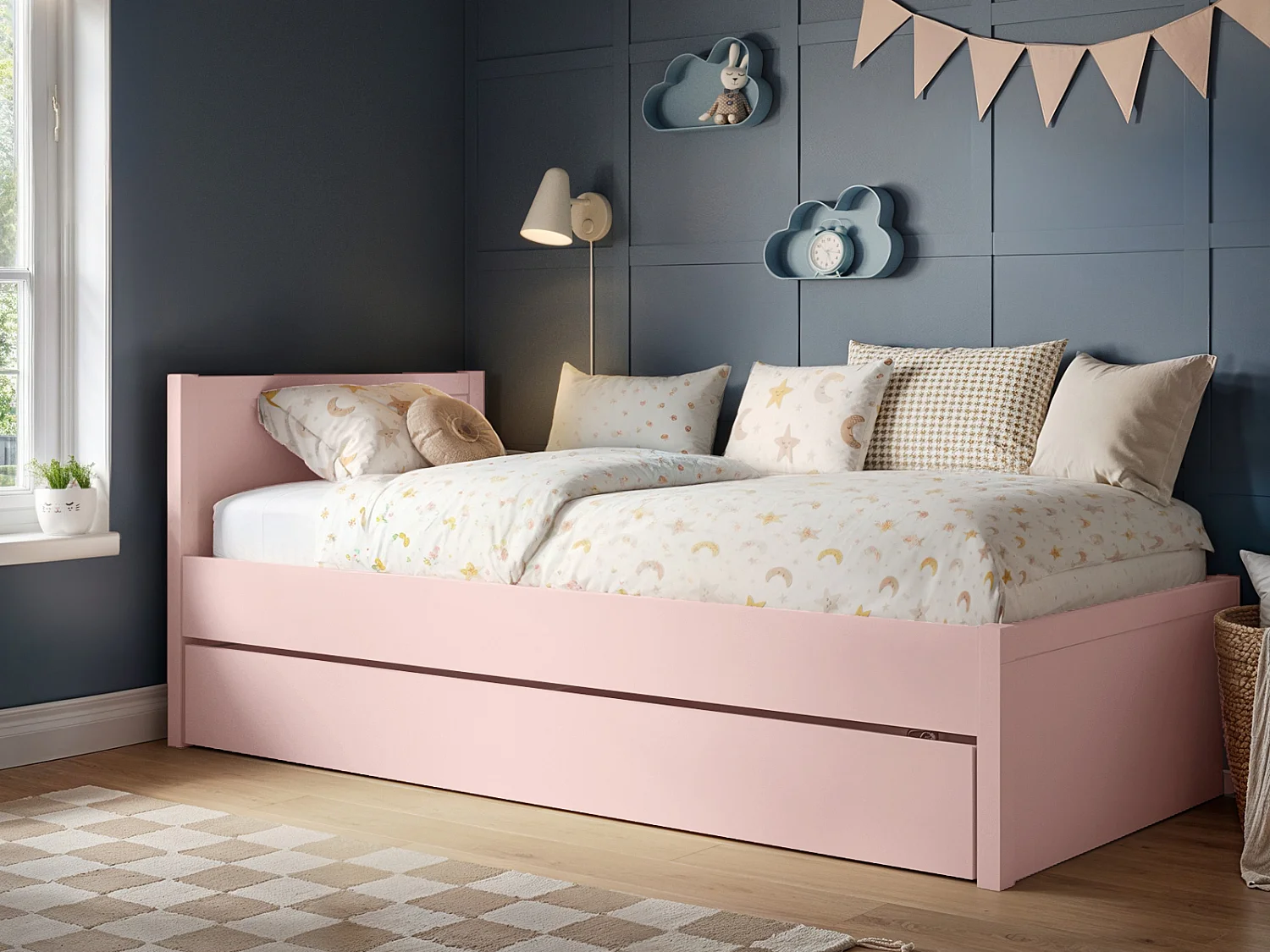 Flair Oli Single Wooden Bed with Drawers Pink