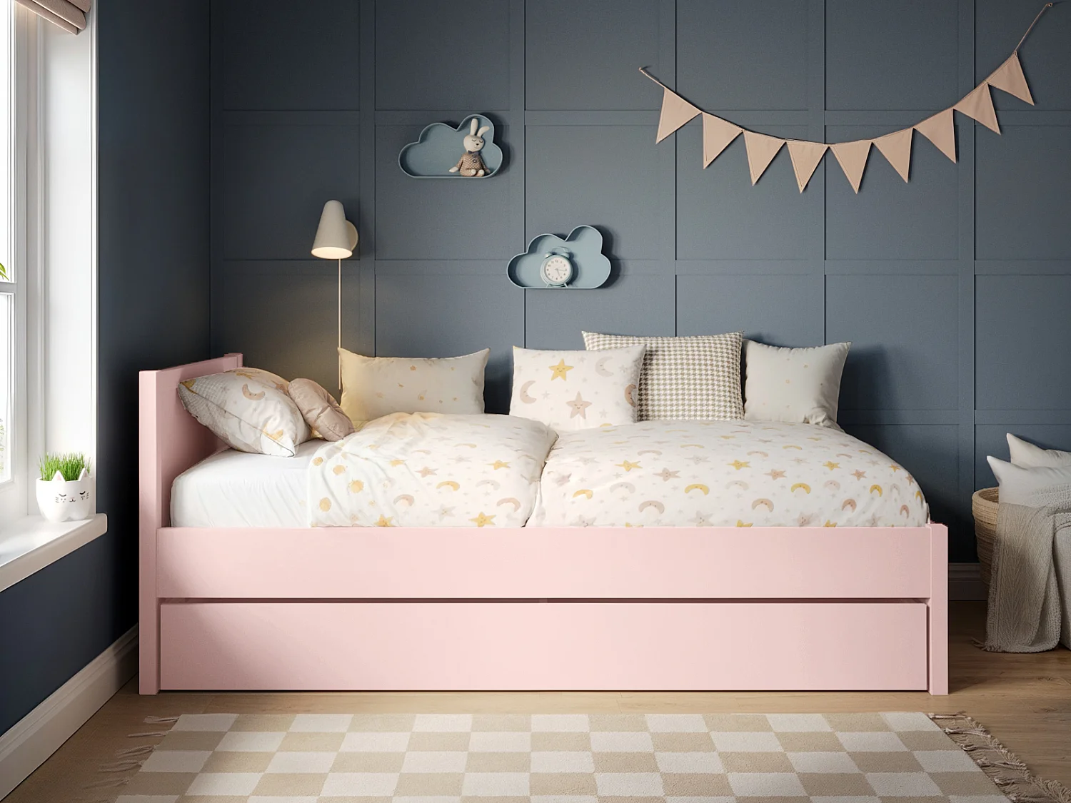 Flair Oli Single Wooden Bed with Drawers Pink