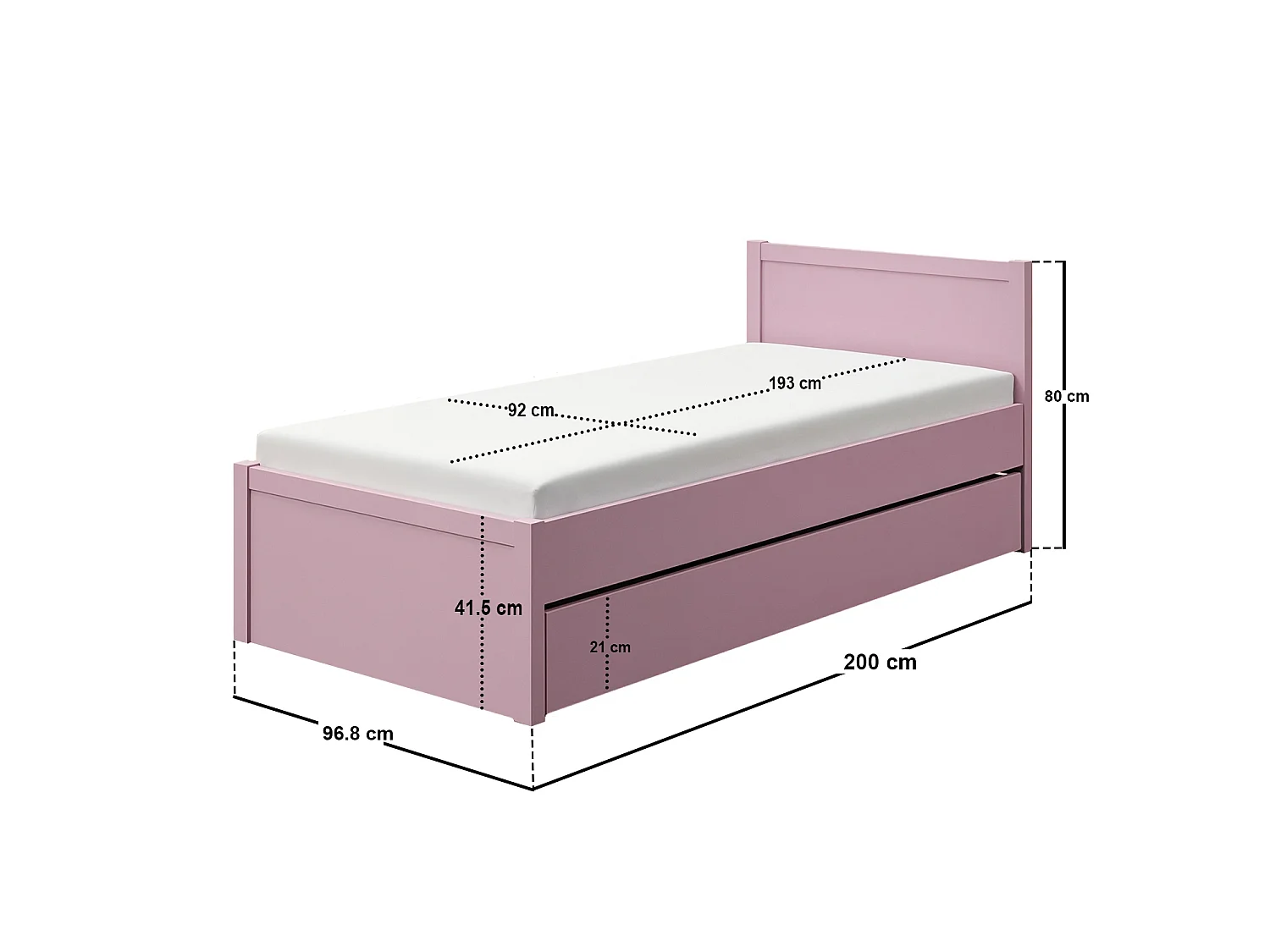 Flair Oli Single Wooden Bed with Drawers Pink