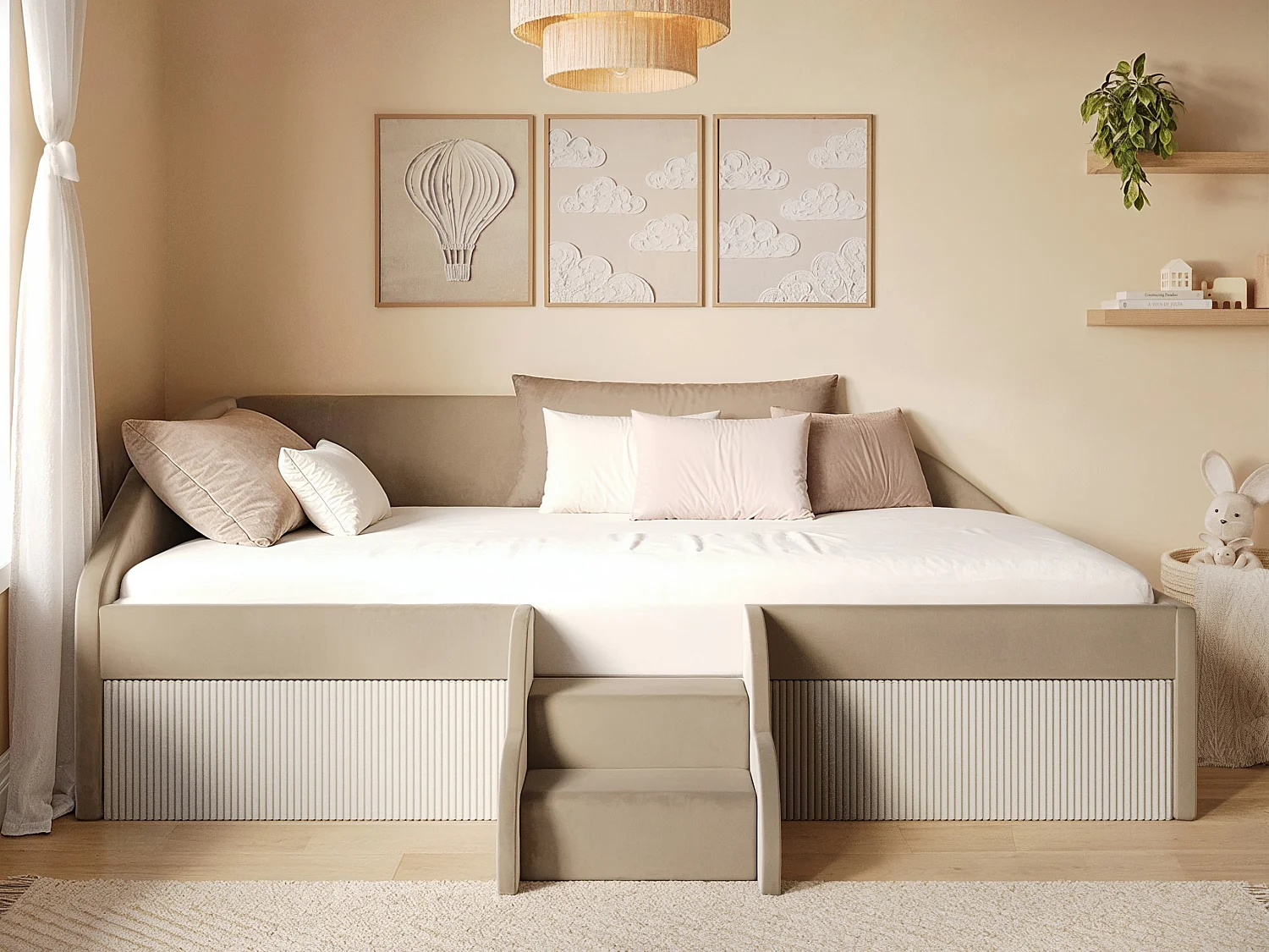 Flair Aviana Beige Velvet Low Sleeper Bed with Beige Cord