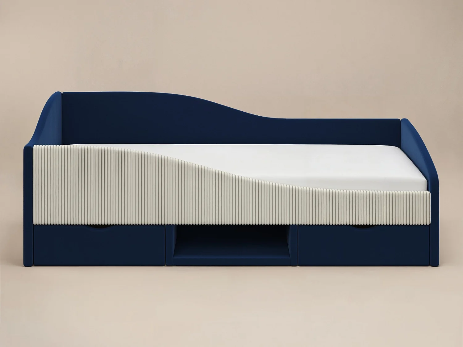 Flair Aubrey Blue Velvet Storage Low Sleeper Bed with Beige Cord
