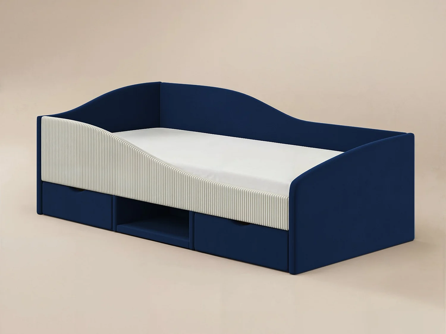 Flair Aubrey Blue Velvet Storage Low Sleeper Bed with Beige Cord
