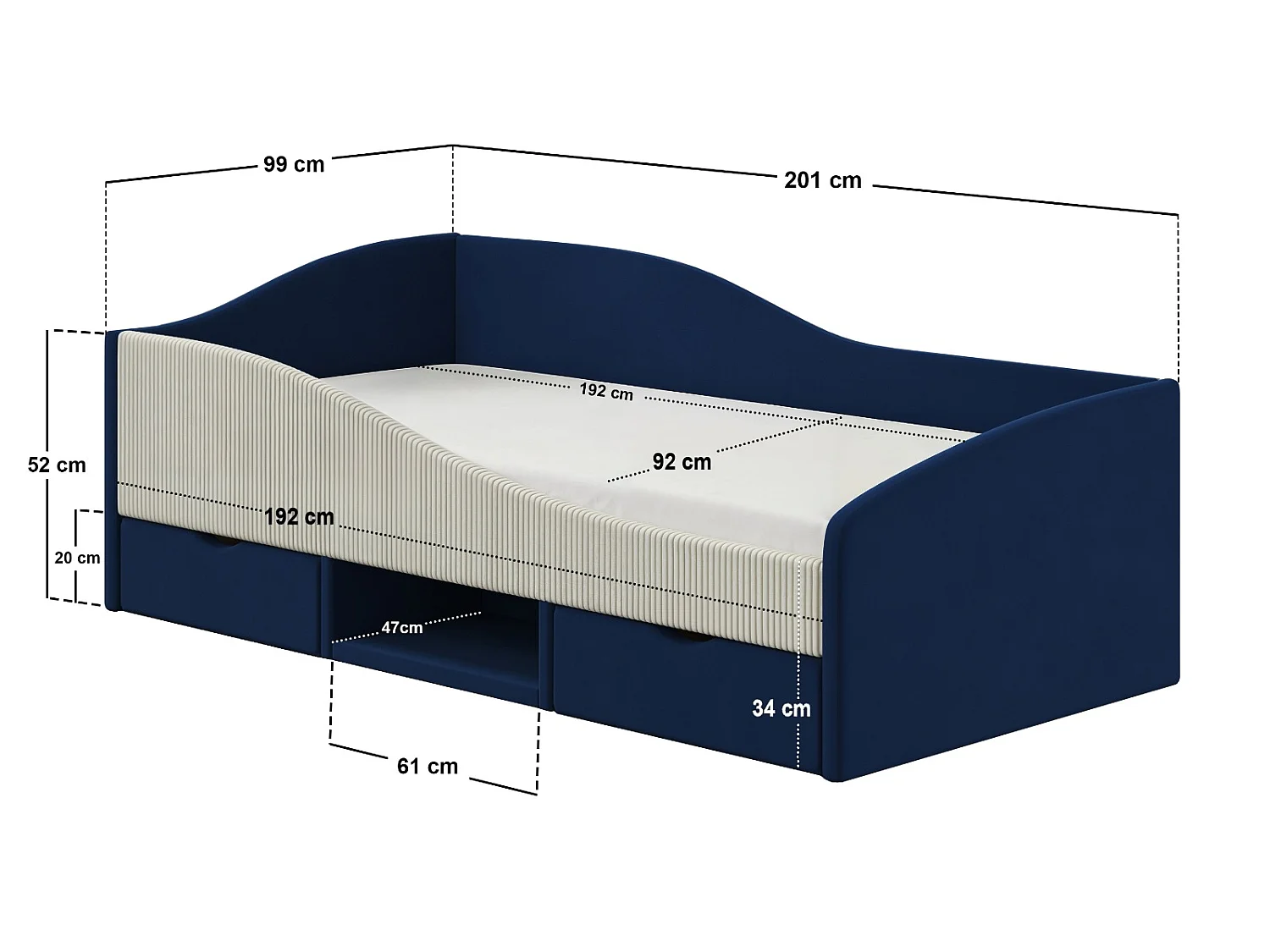 Flair Aubrey Blue Velvet Storage Low Sleeper Bed with Beige Cord