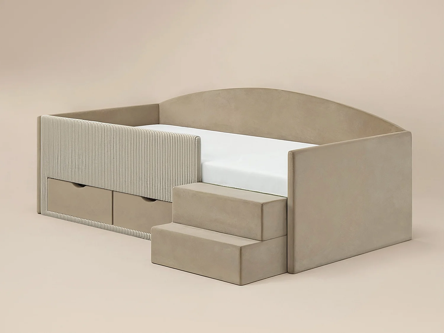 Flair Elisa Beige Velvet Storage Low Sleeper Bed with Beige Cord