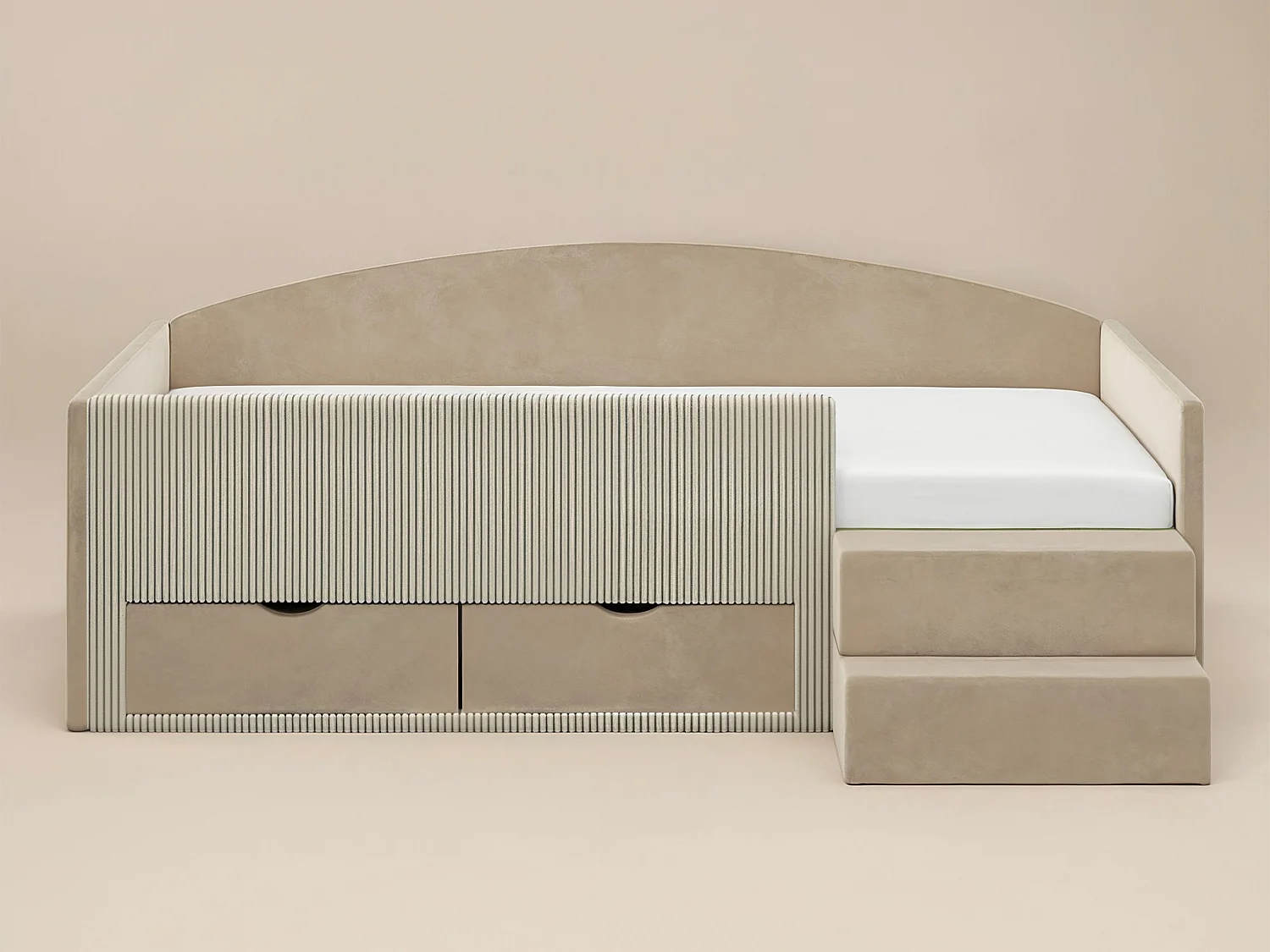 Flair Elisa Beige Velvet Storage Low Sleeper Bed with Beige Cord