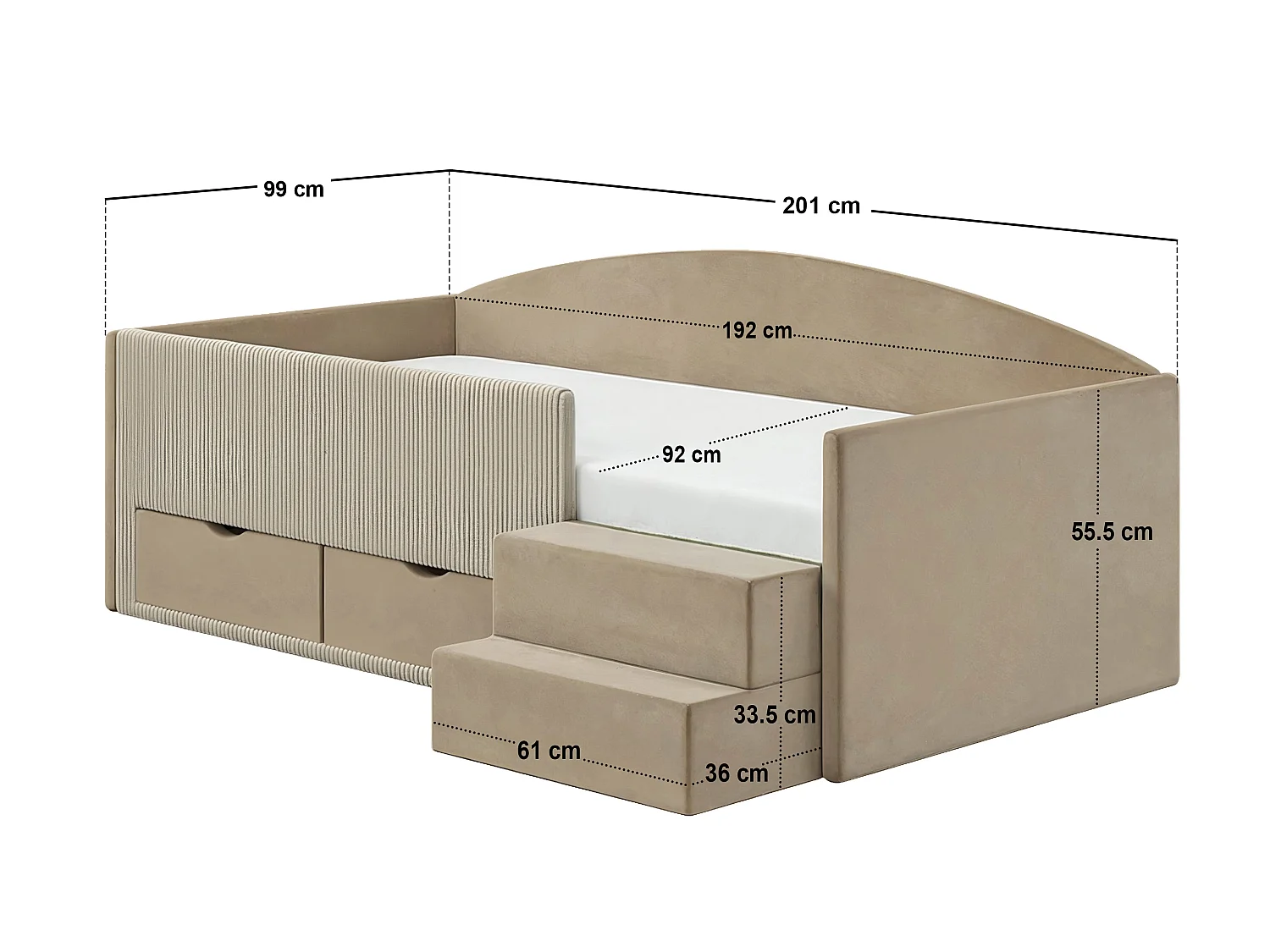 Flair Elisa Beige Velvet Storage Low Sleeper Bed with Beige Cord