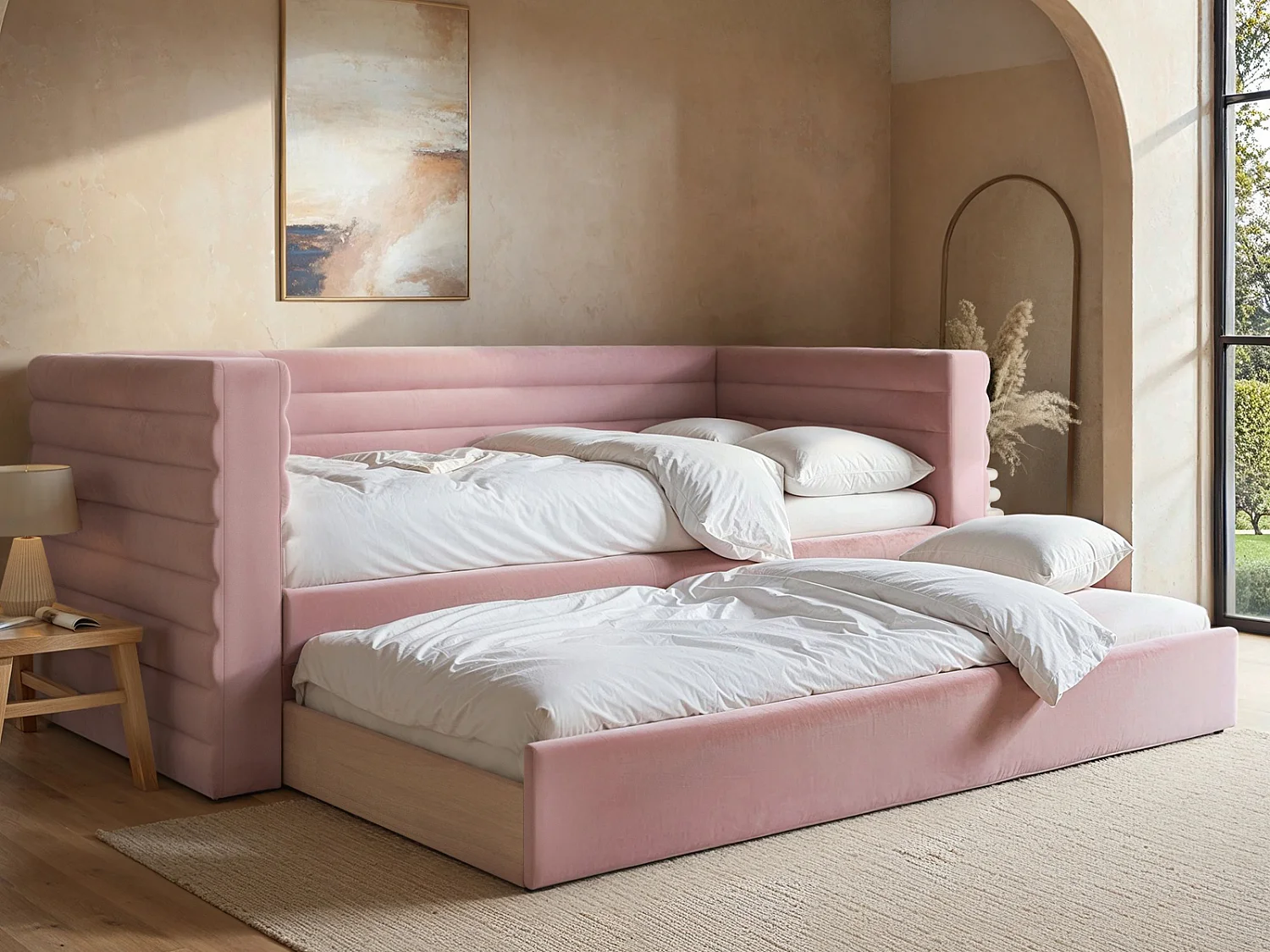 Flair Yuma Velvet Guest Bed Pink