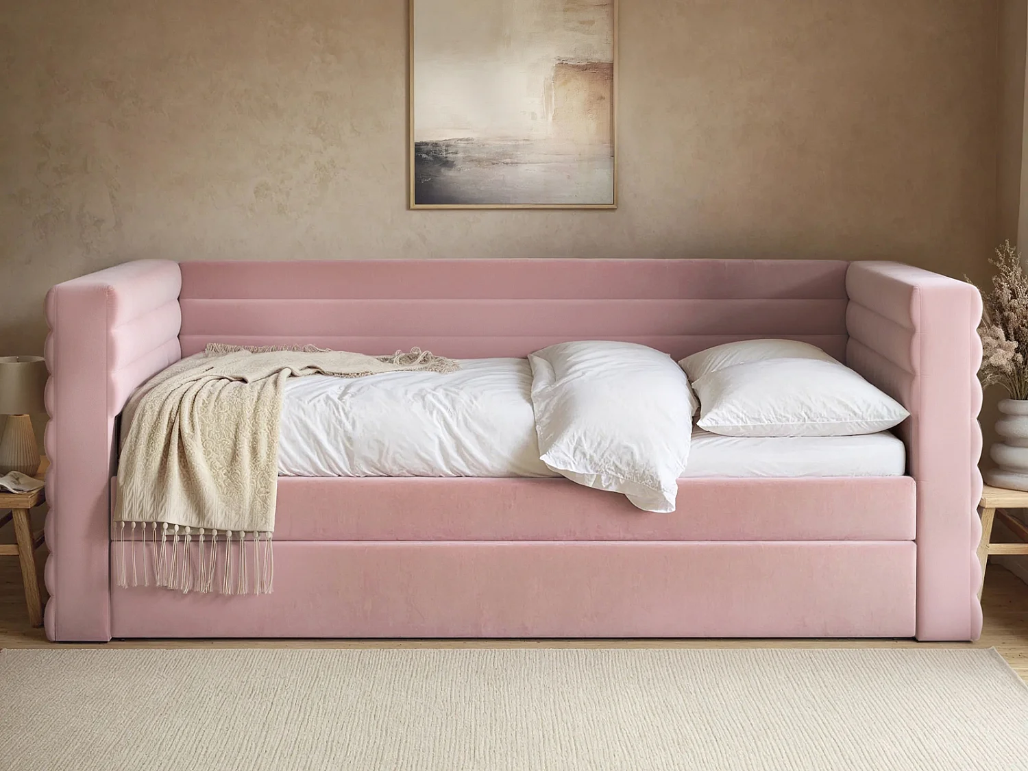 Flair Yuma Velvet Guest Bed Pink