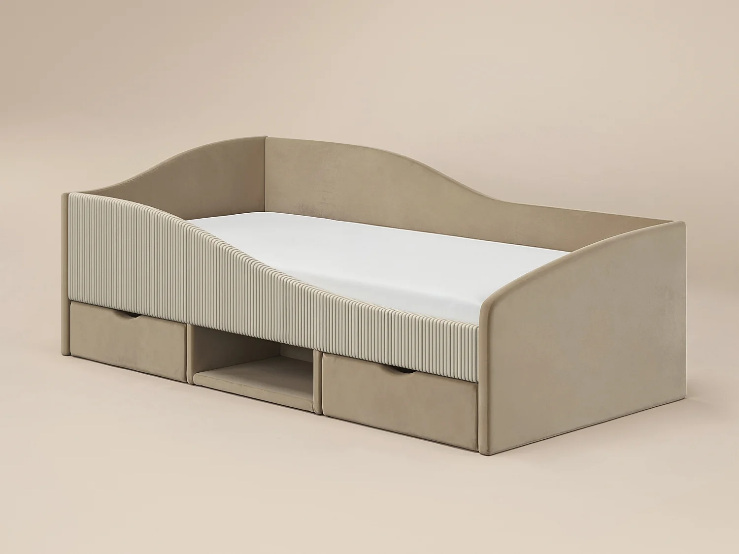 Flair Aubrey Beige Velvet Storage Low Sleeper Bed with Beige Cord