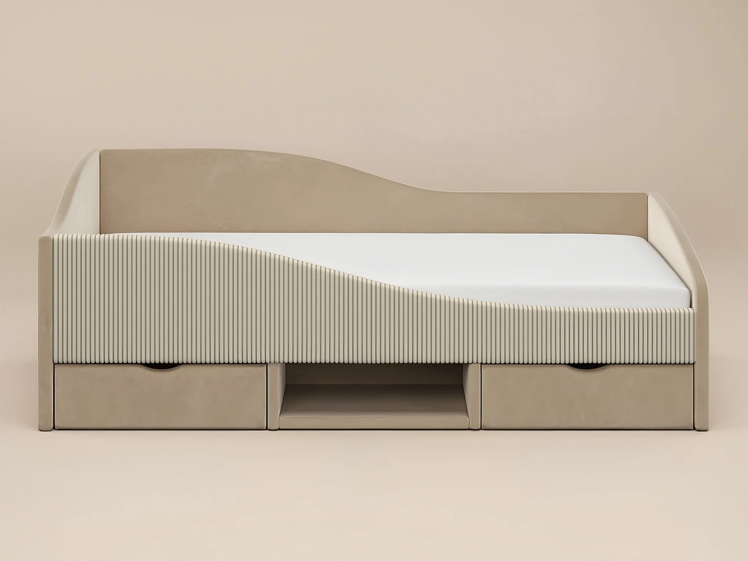 Flair Aubrey Beige Velvet Storage Low Sleeper Bed with Beige Cord