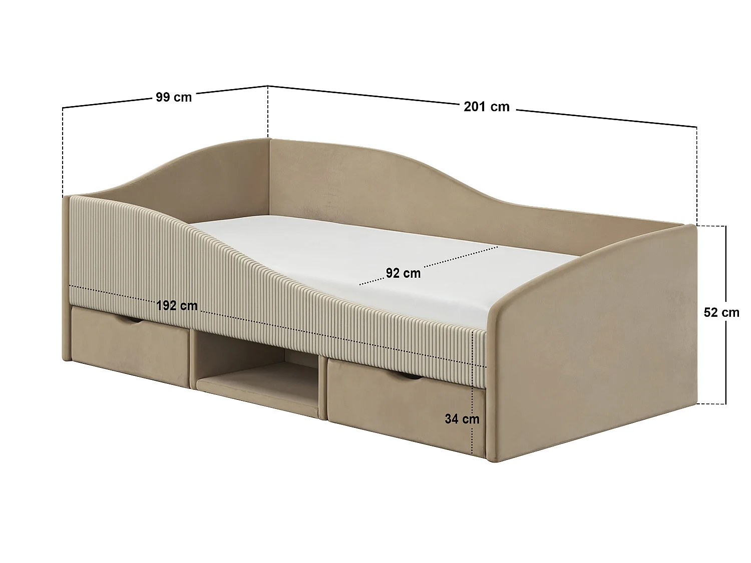 Flair Aubrey Beige Velvet Storage Low Sleeper Bed with Beige Cord