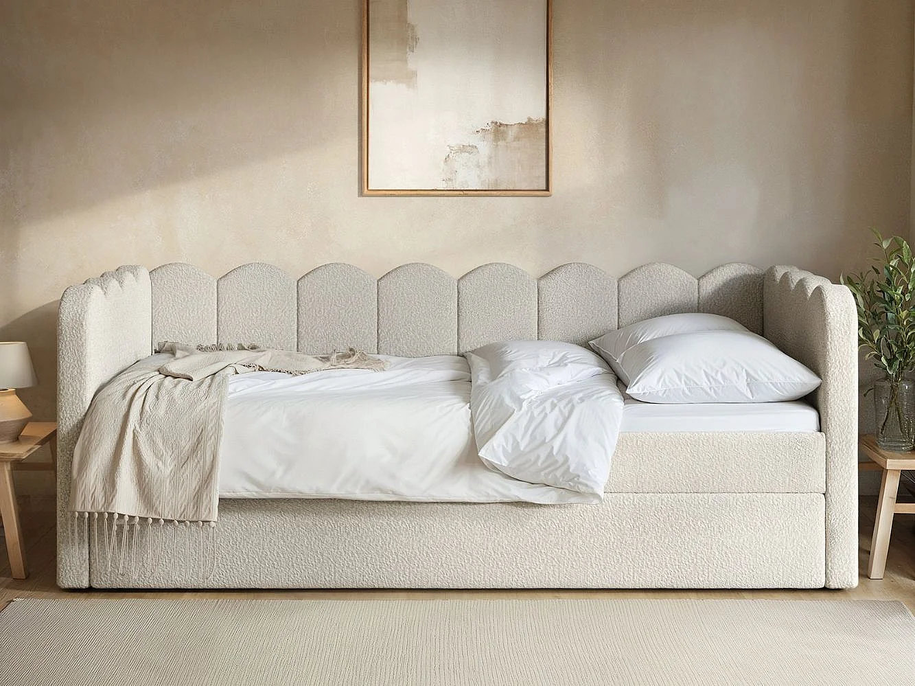 Flair Esme Cloud Day Bed with Trundle Beige Boucle