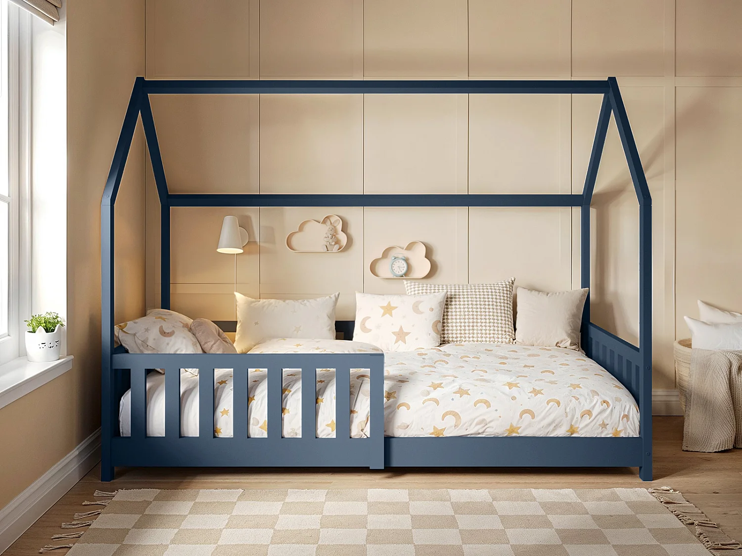 Flair Explorer Single Play House Floor Bed with Rails Wooden Navy
