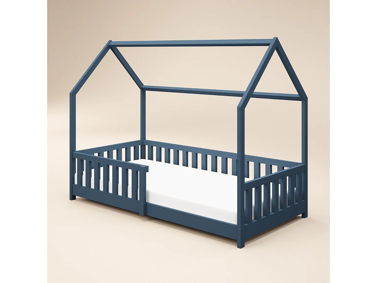 Flair Explorer Single Play House Floor Bed with Rails Wooden Navy