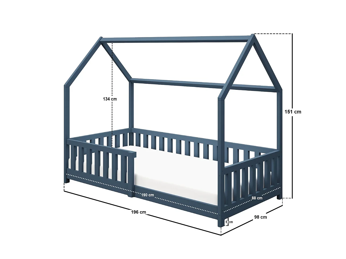 Flair Explorer Single Play House Floor Bed with Rails Wooden Navy