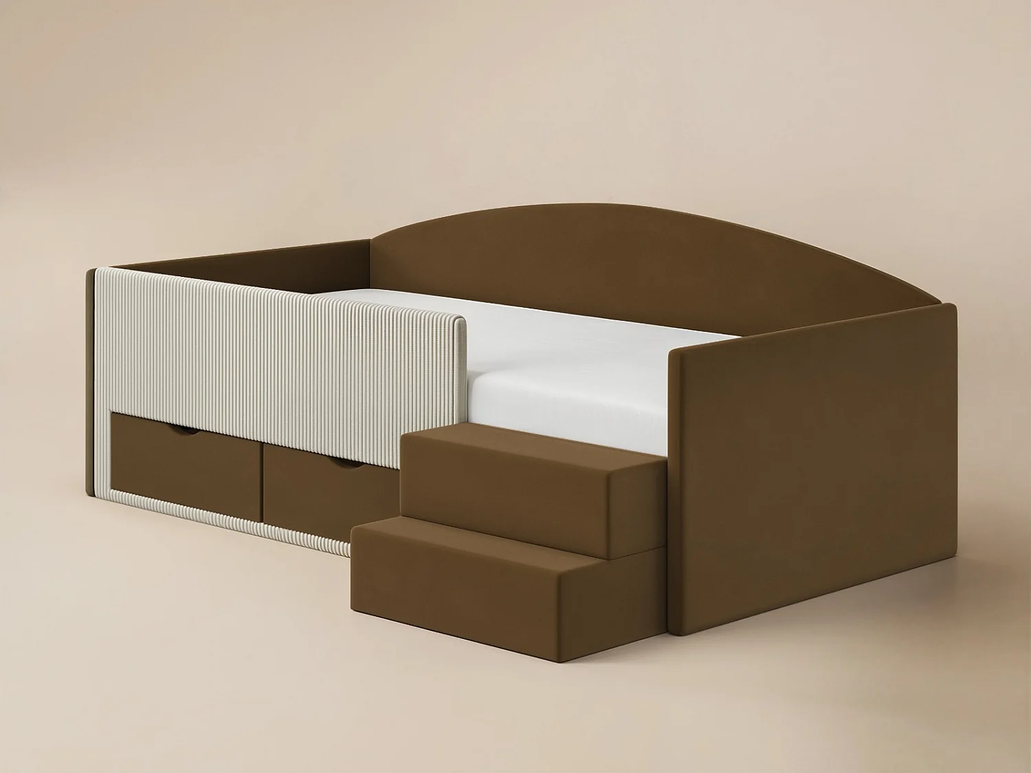 Flair Elisa Brown Velvet Storage Low Sleeper Bed with Beige Cord