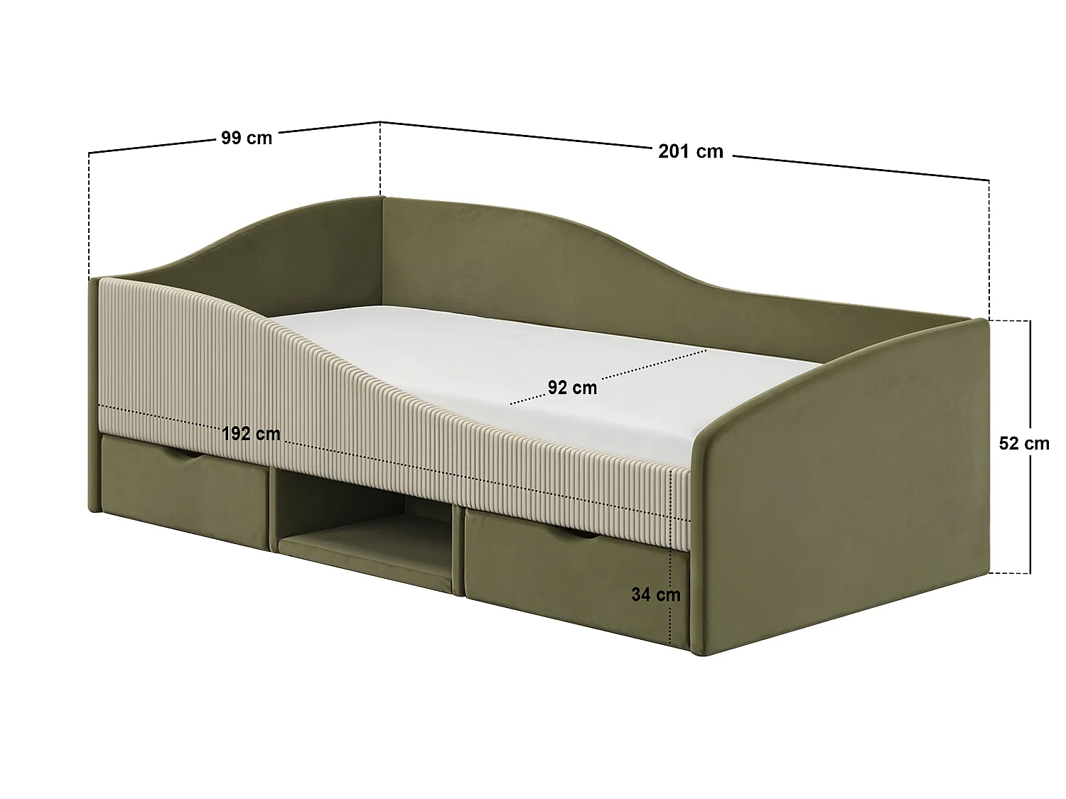 Flair Aubrey Olive Green Velvet Storage Low Sleeper Bed with Beige Cord