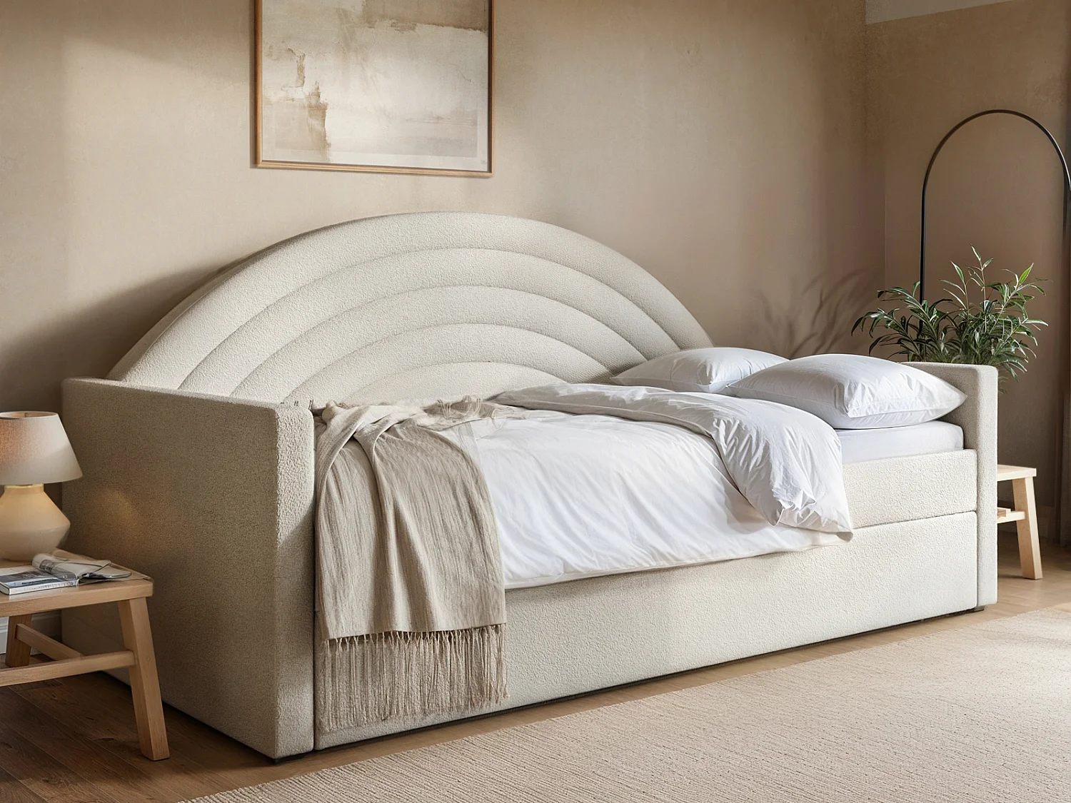 Flair Noa Rainbow Day Bed with Trundle Beige Teddy Fabric