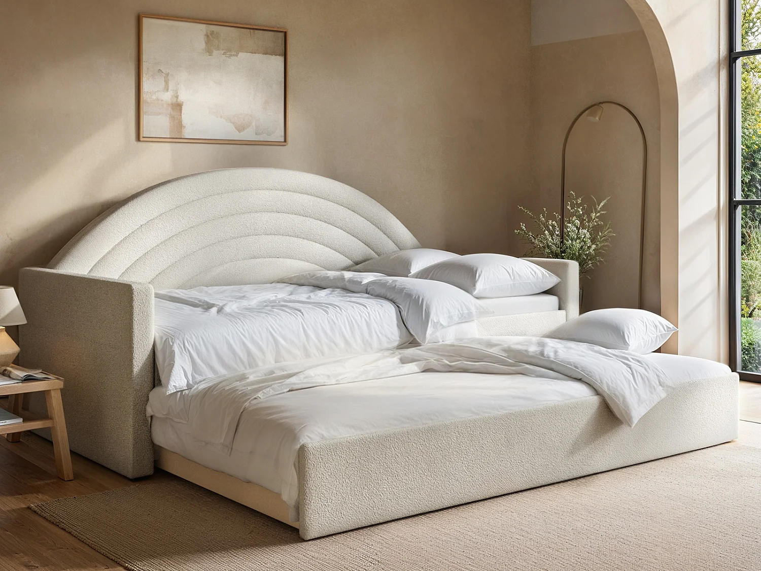 Flair Noa Rainbow Day Bed with Trundle Beige Teddy Fabric