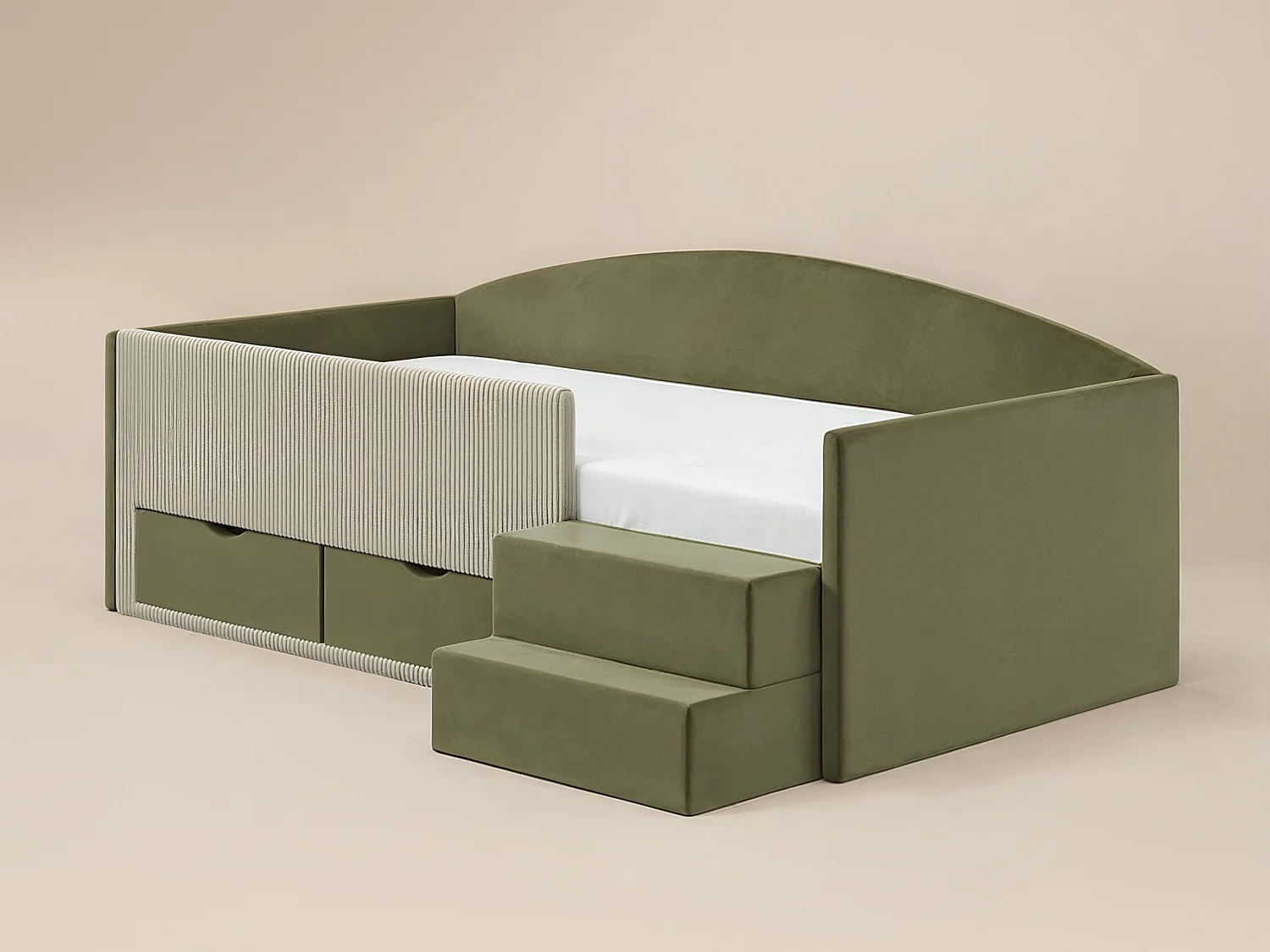 Flair Elisa Olive Green Velvet Storage Low Sleeper Bed with Beige Cord