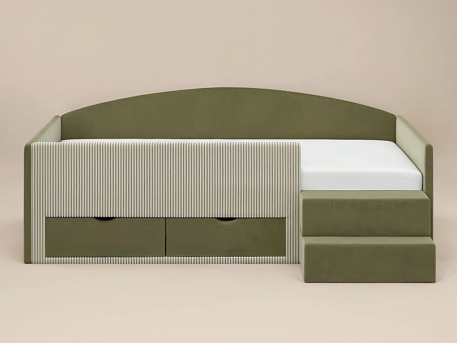 Flair Elisa Olive Green Velvet Storage Low Sleeper Bed with Beige Cord