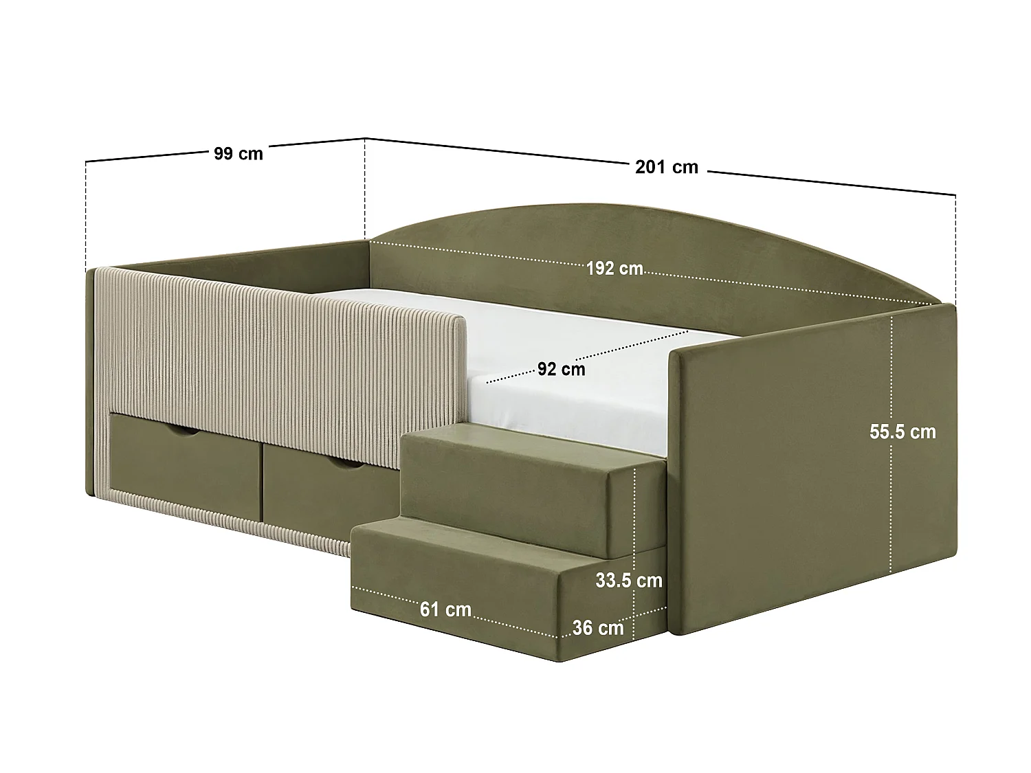 Flair Elisa Olive Green Velvet Storage Low Sleeper Bed with Beige Cord