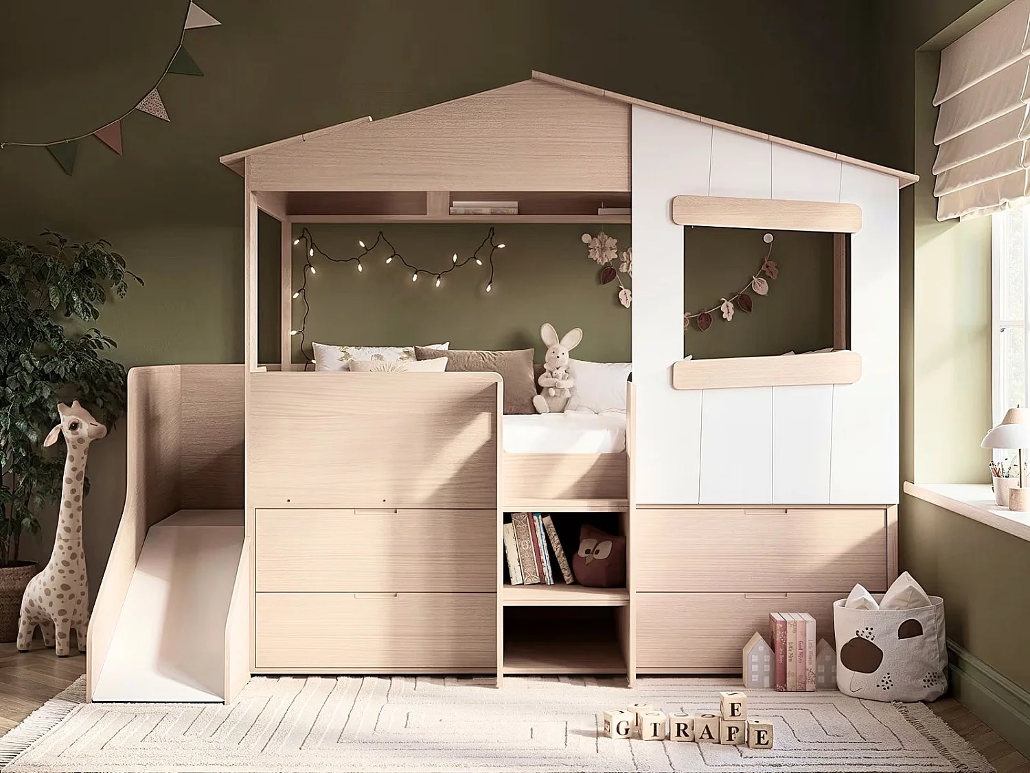 Flair Dreamland House Midsleeper with Slide and Storage Oak