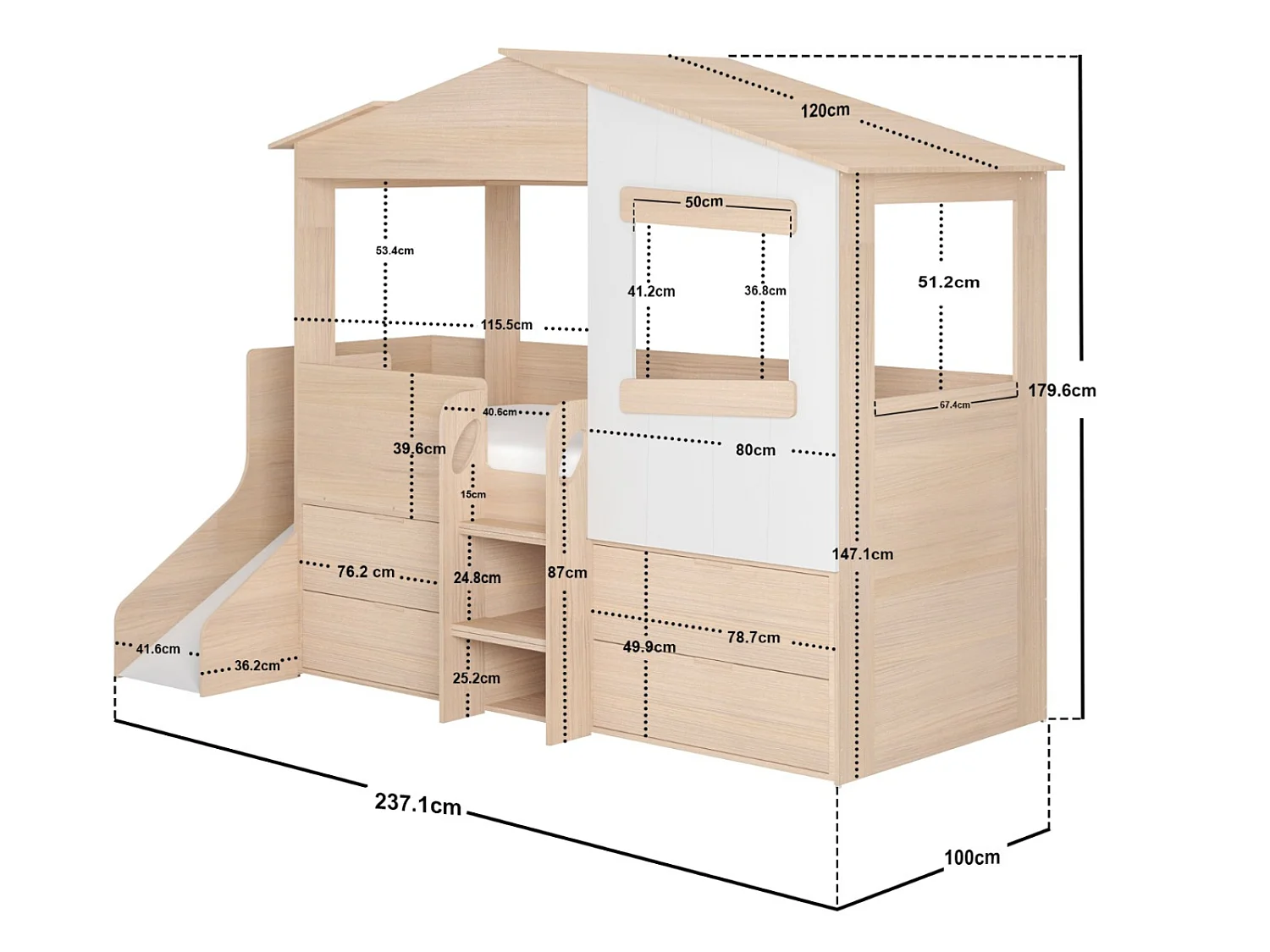 Flair Dreamland House Midsleeper with Slide and Storage Oak