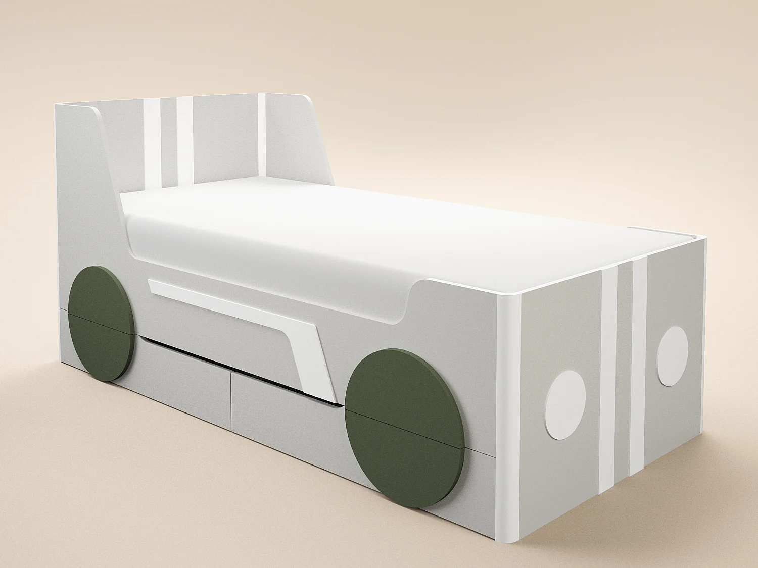 Flair Cooper Single Car Bed with Drawers Grey & Green