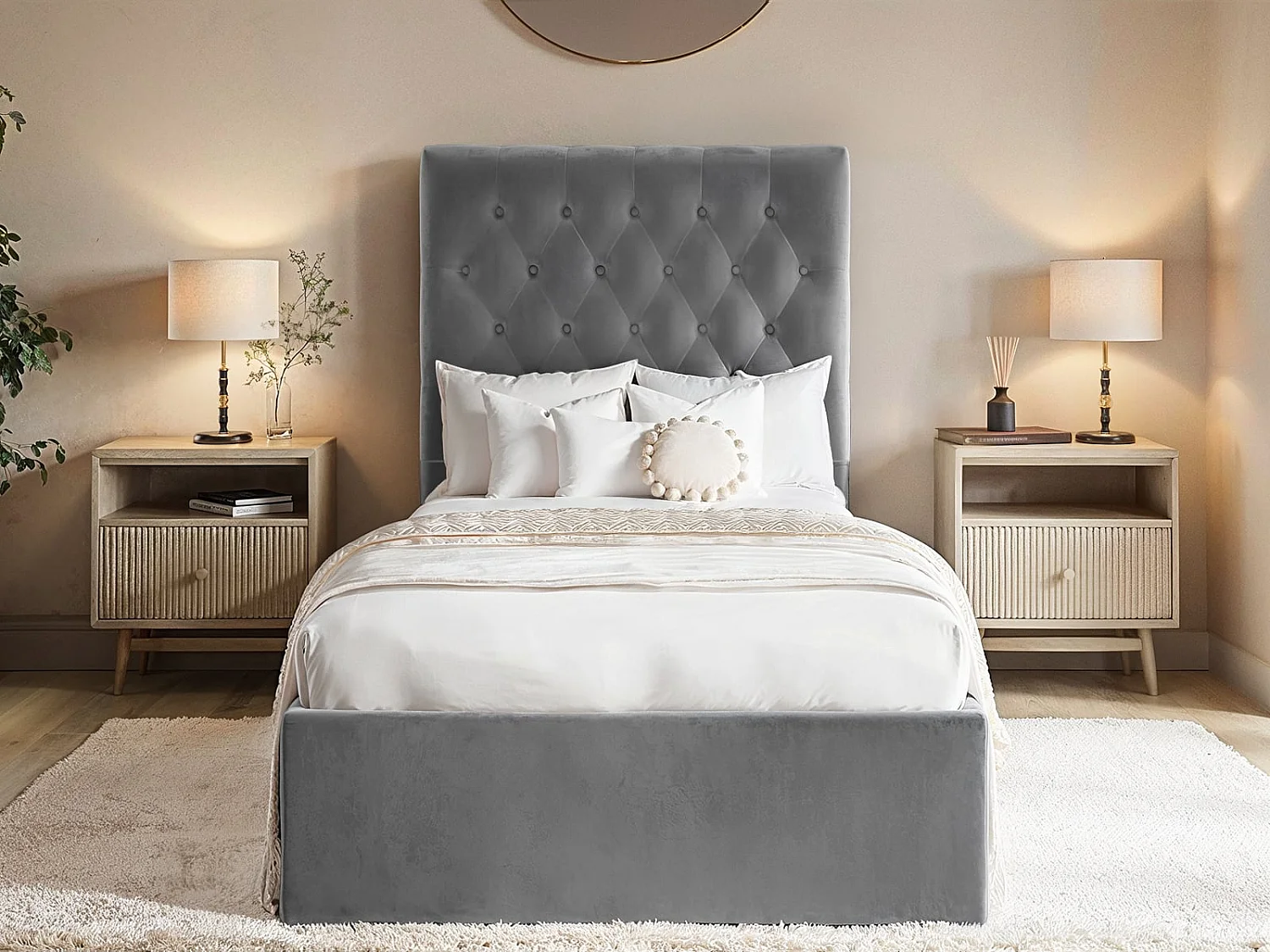 Flair Milan Single Velvet Ottoman Bed Grey