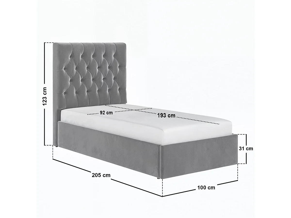 Flair Milan Single Velvet Ottoman Bed Grey
