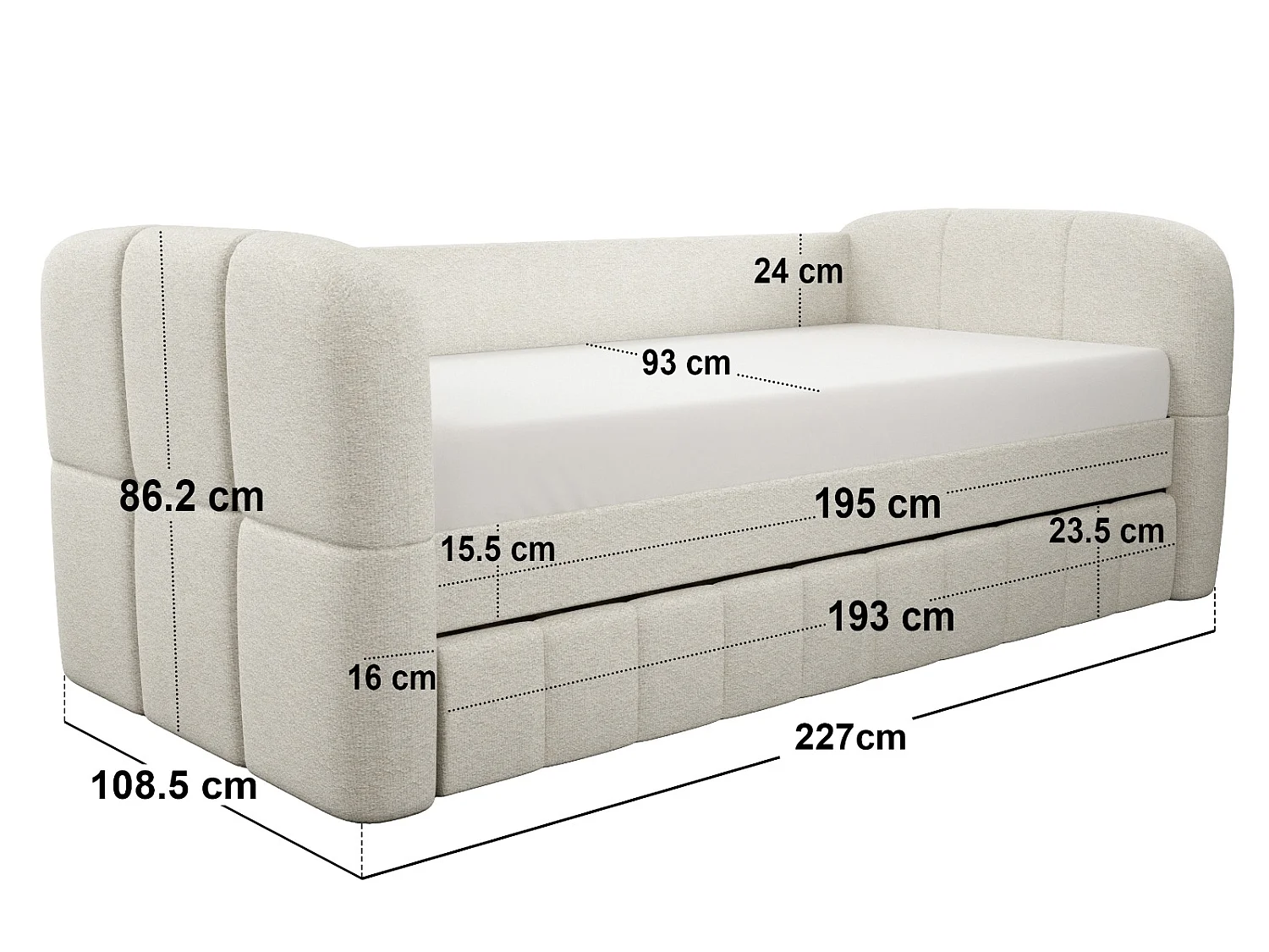 Flair Livia Day Bed with Trundle Cream