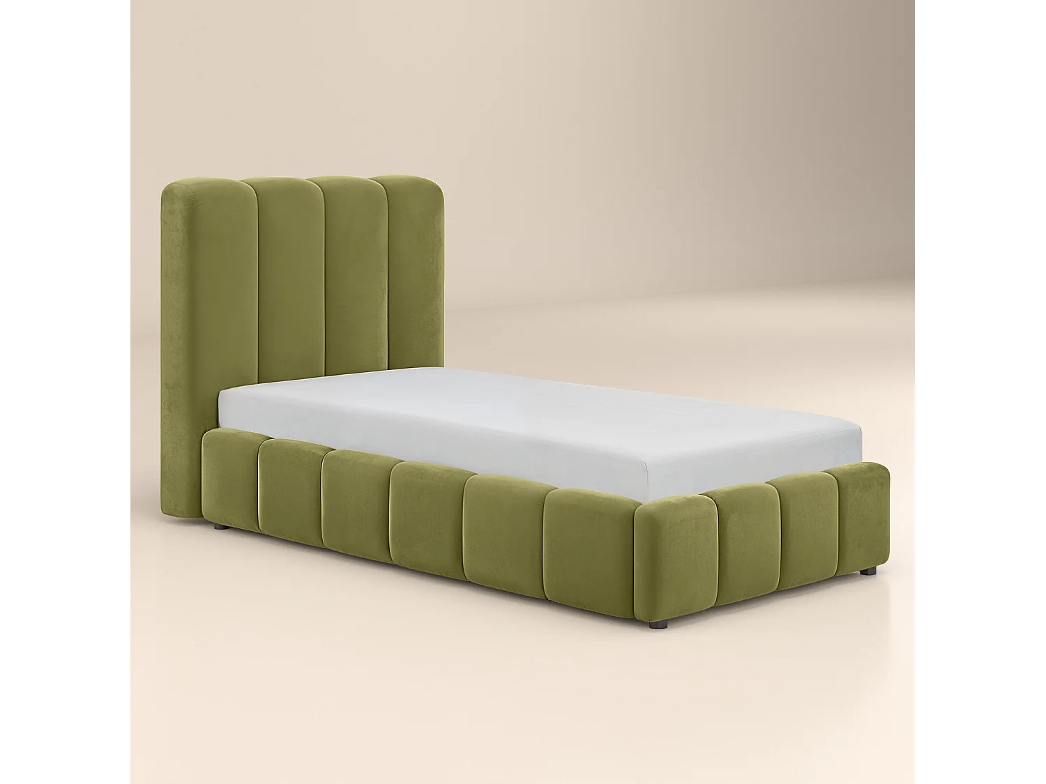 SOLACE+CO Emilie Ribbed Single Ottoman Bed Green Velvet