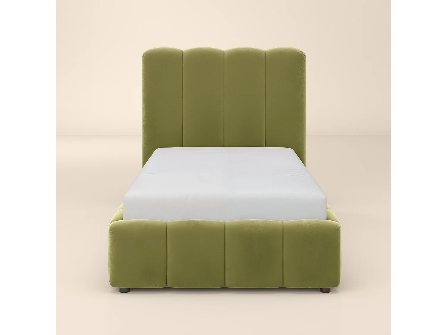 SOLACE+CO Emilie Ribbed Single Ottoman Bed Green Velvet