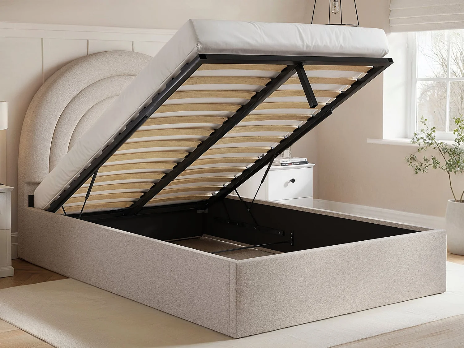 Flair Ava Small Double Ottoman Bed Cream Boucle