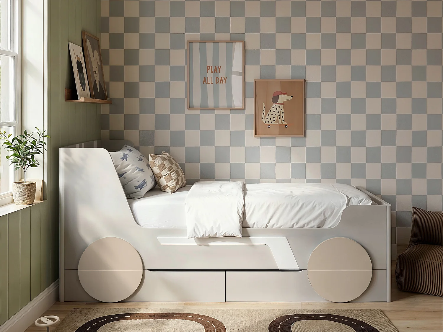 Flair Cooper Single Car Bed with Drawers Grey & Beige