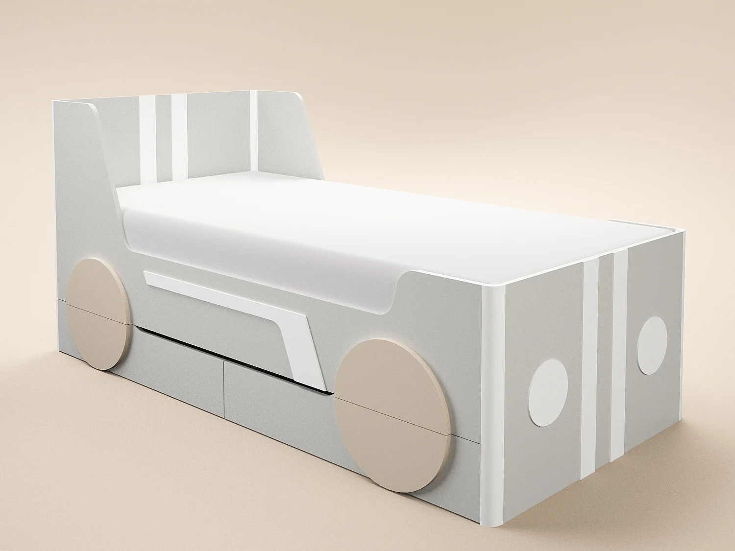 Flair Cooper Single Car Bed with Drawers Grey & Beige