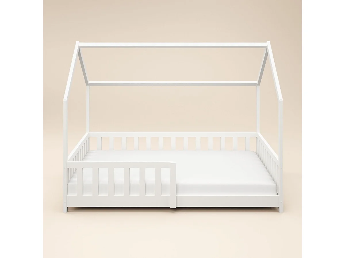Flair Explorer Small Double Play House Floor Bed with Rails Wooden White