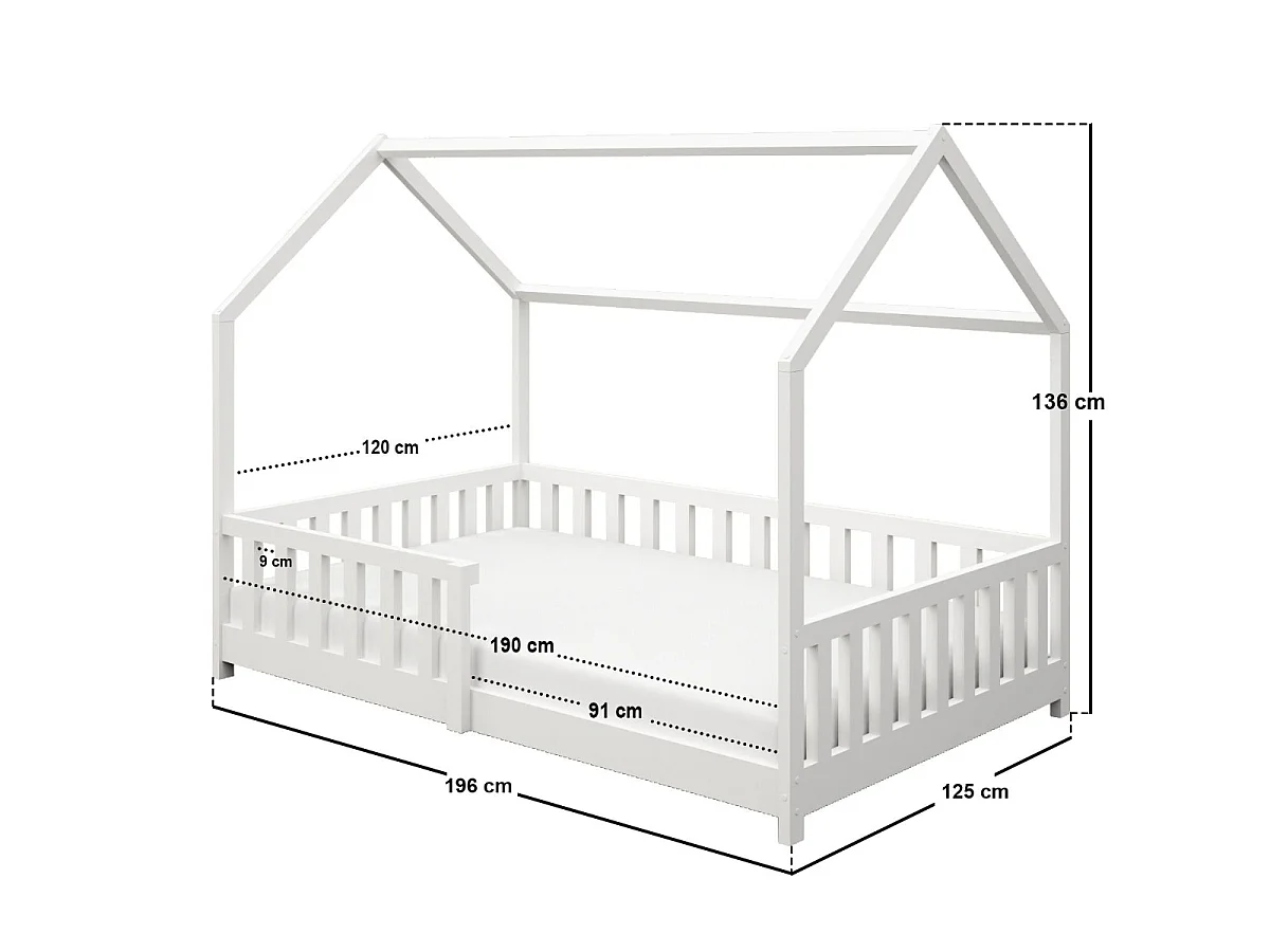 Flair Explorer Small Double Play House Floor Bed with Rails Wooden White