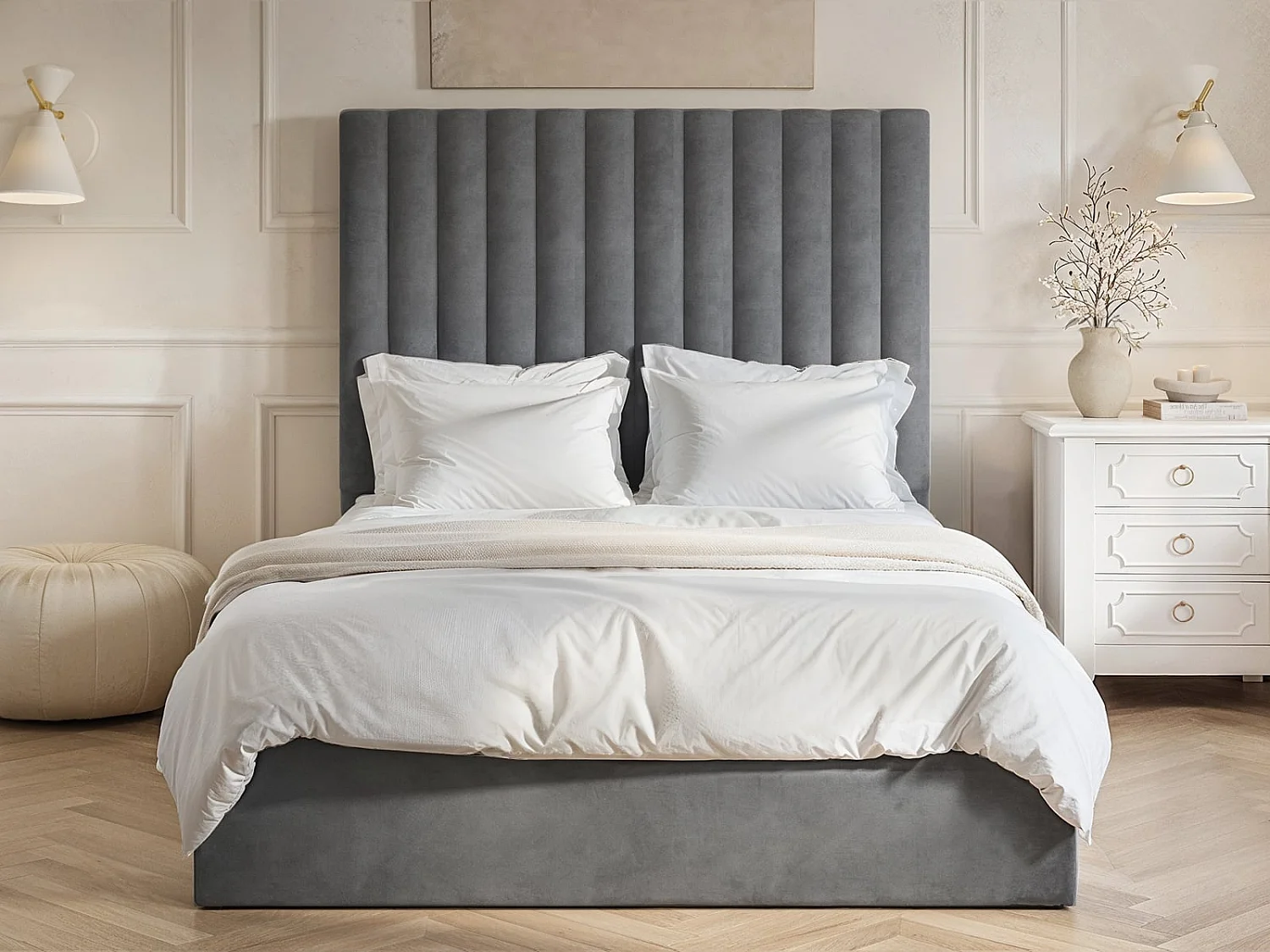 Flair Everley Ottoman Bed Grey Velvet Double