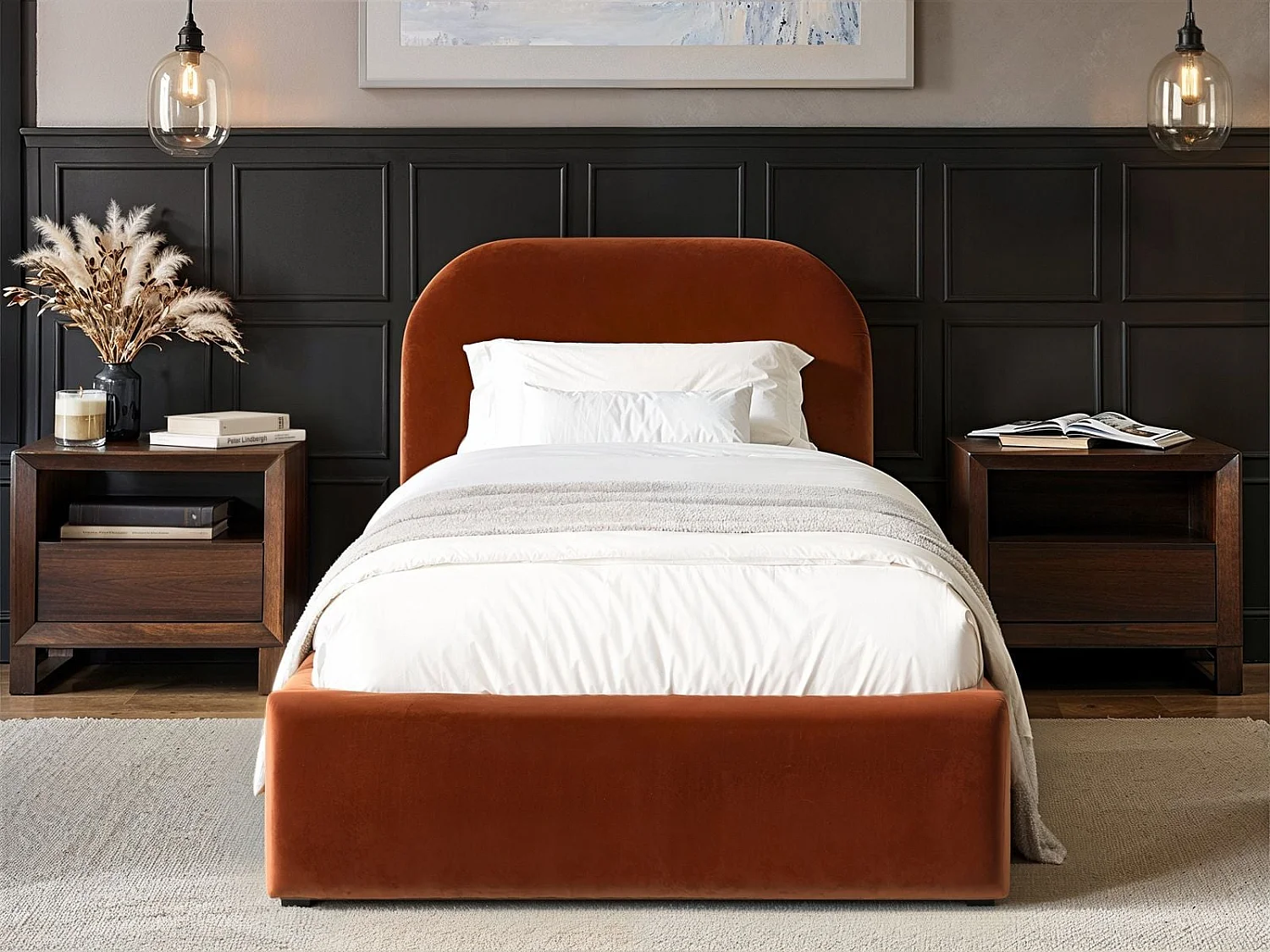 Flair Alba Single Ottoman Bed Orange Velvet