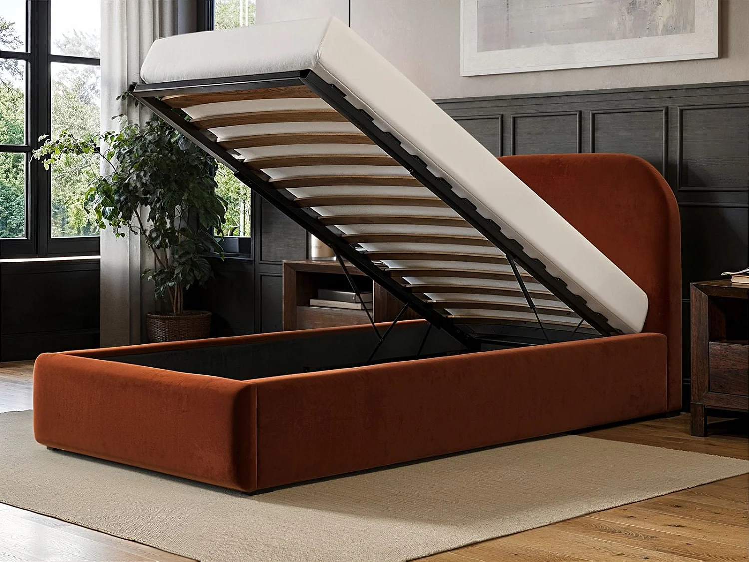 Flair Alba Single Ottoman Bed Orange Velvet