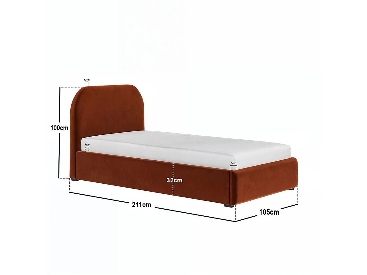 Flair Alba Single Ottoman Bed Orange Velvet
