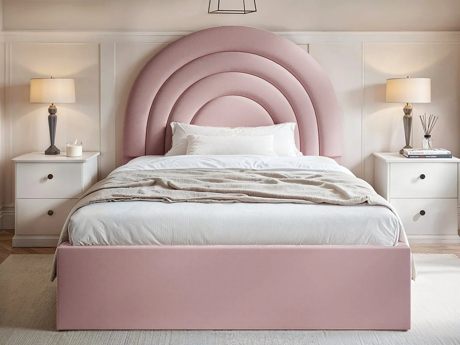 Flair Ava Small Double Ottoman Bed Pink Velvet