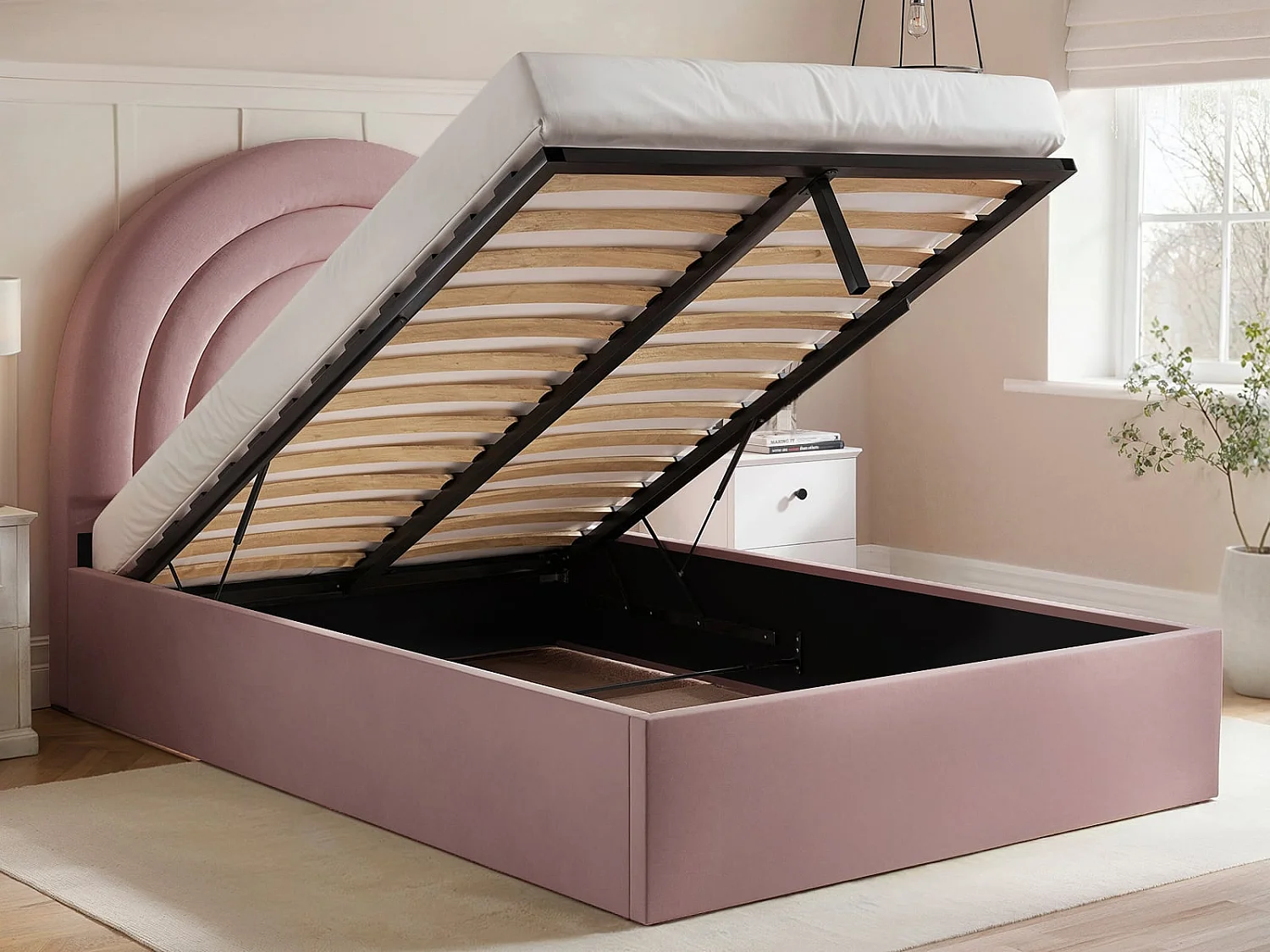 Flair Ava Small Double Ottoman Bed Pink Velvet