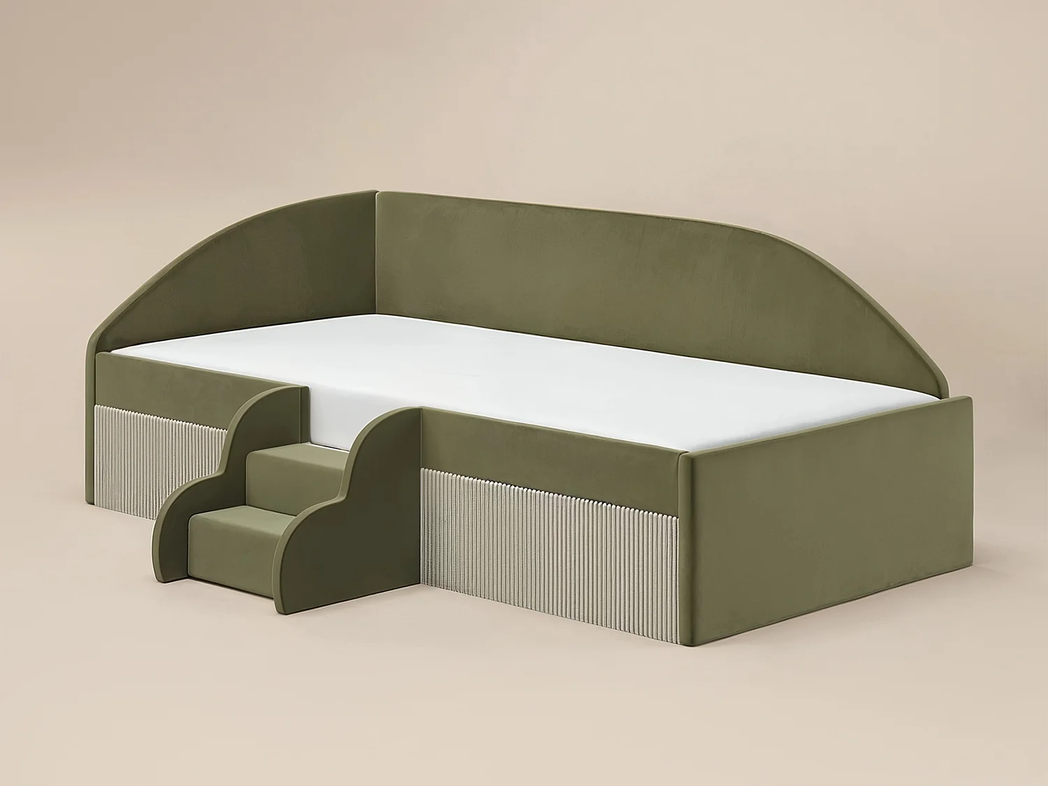 Flair Aviana Olive Green Velvet Low Sleeper Bed with Beige Cord